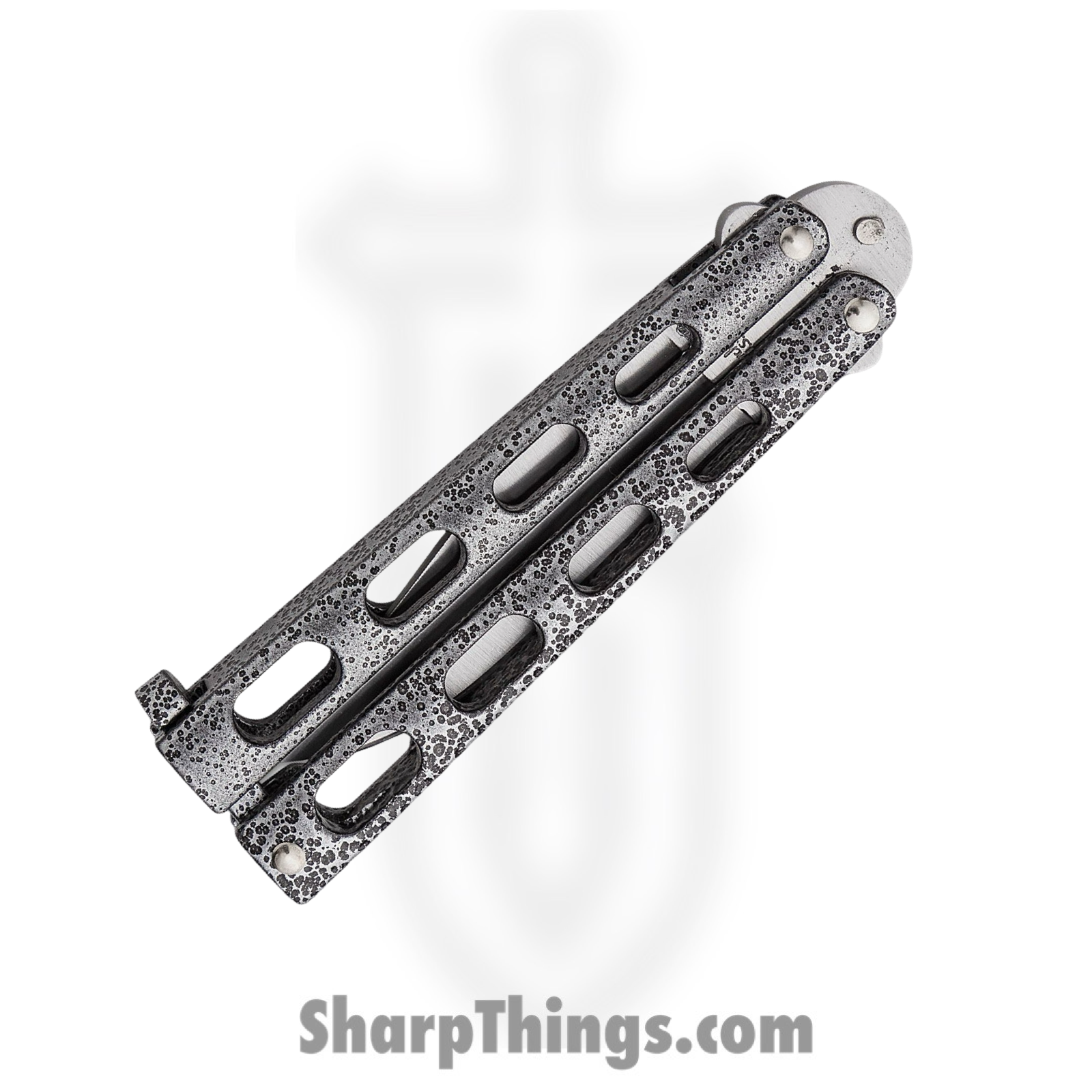 BenchMark - BM008 - Butterfly Knife - Balisong - Stainless Satin Clip Point - Epoxy Powder Coat Metal - Black Silver - Image 10