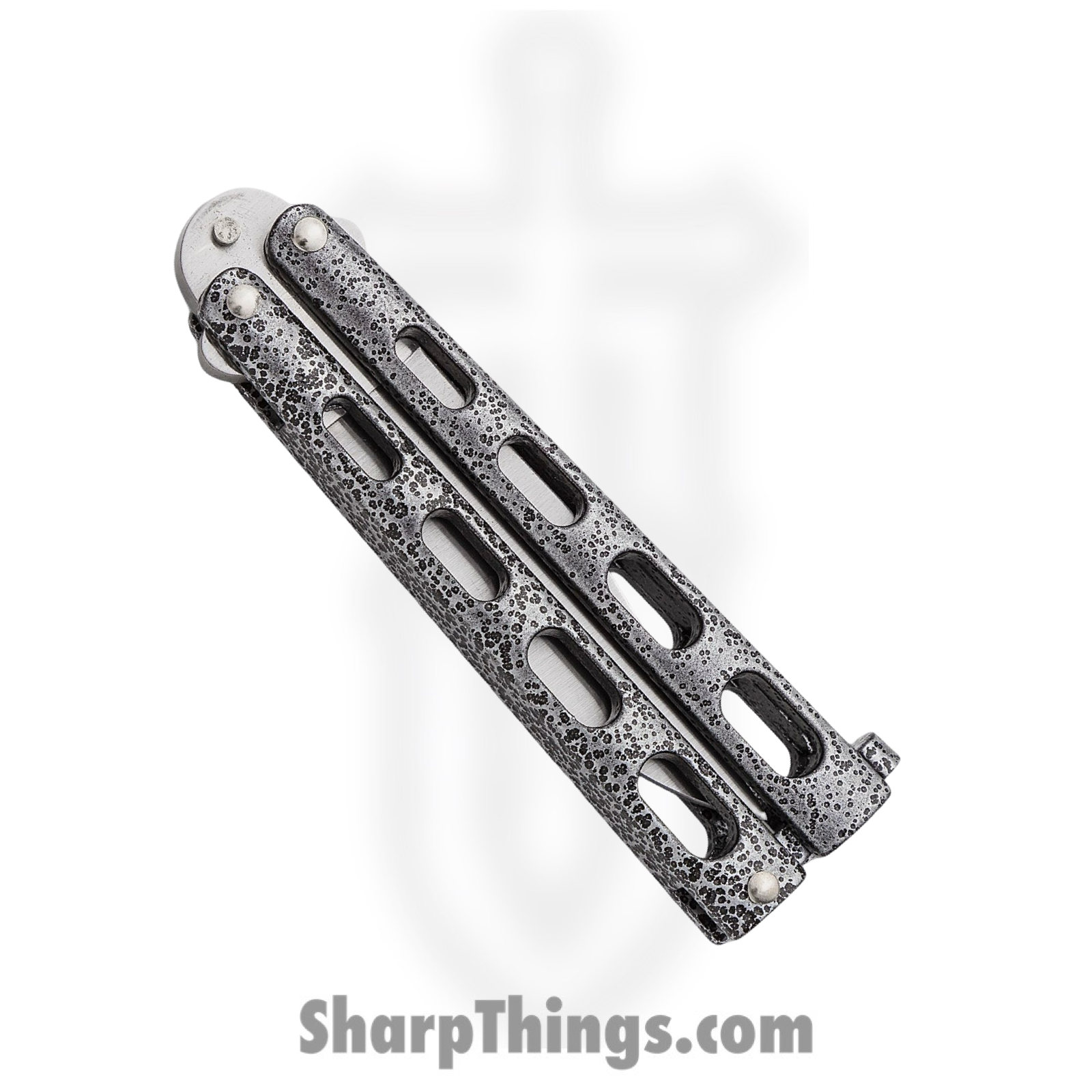 BenchMark - BM008 - Butterfly Knife - Balisong - Stainless Satin Clip Point - Epoxy Powder Coat Metal - Black Silver - Image 11