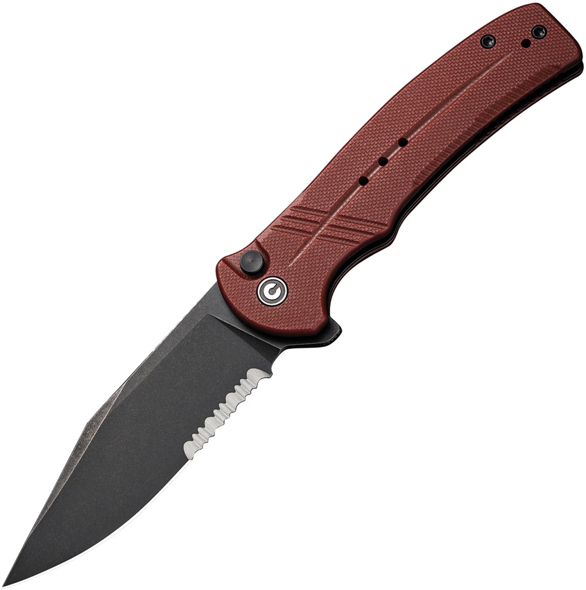 Civivi - CIVC20038E2 - Cogent Button Lock - Folding Knife - 14C28N Black Stonewash Clip Point - G10 - Burgundy - Image 12