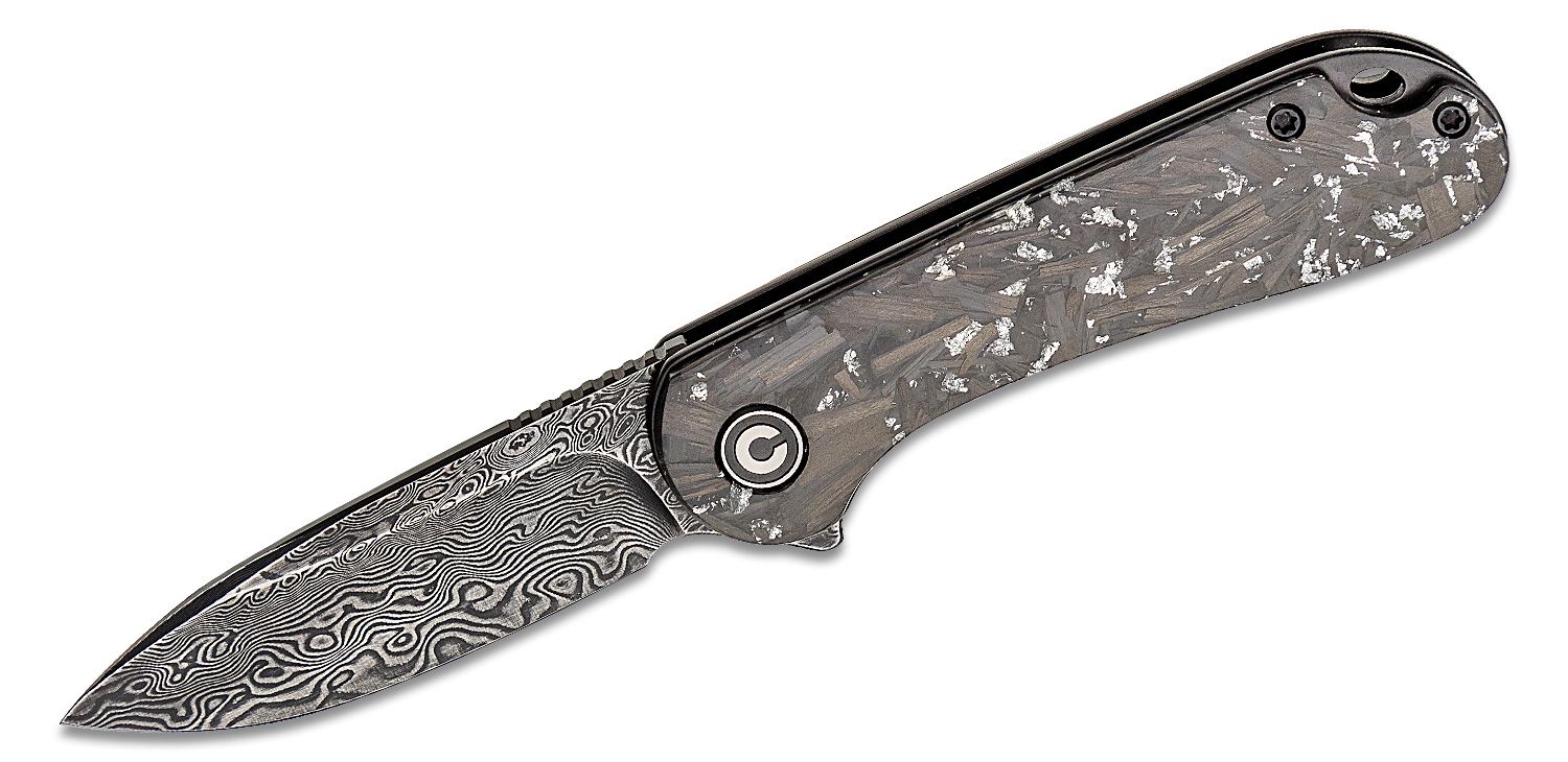 Civivi - CIVC907CDS2 - Elementum Flipper Knife - Damascus Carbon Fiber - Contoured Silver - Image 16