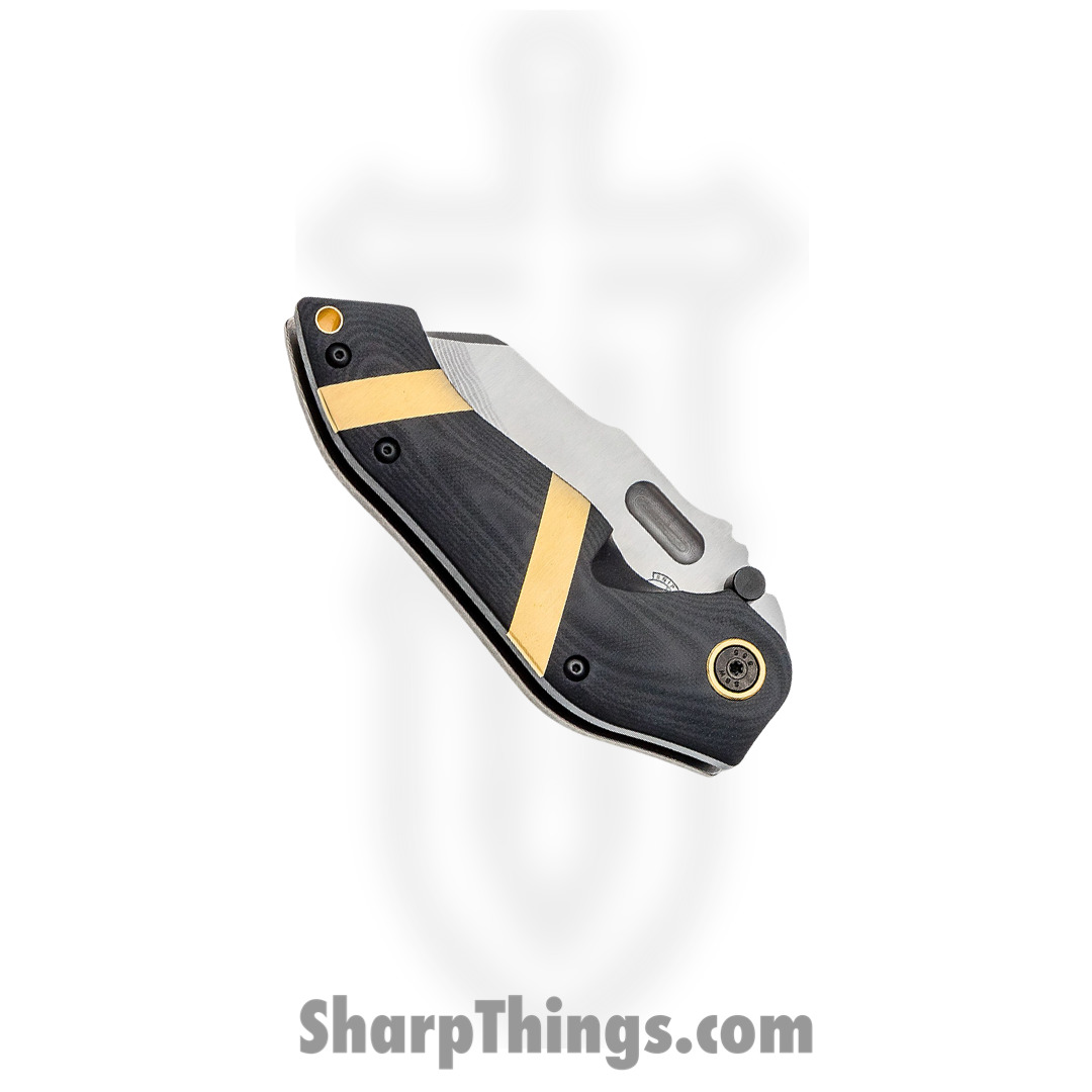 Sniper Bladeworks - SBWDMF - DMF - Folding Knife - Damascus Damascus Reverse Tanto - G10/Wood/Brass Inlay - Black/Gold - Image 8