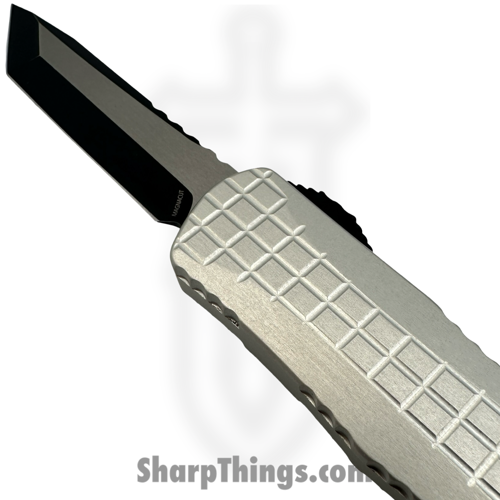 Heretic Knives - H027F-14A-BLZ - Manticore E - OTF Auto - Magnacut Battleworn Tanto - 6061 T6 Aluminum - Blizzard - Image 5