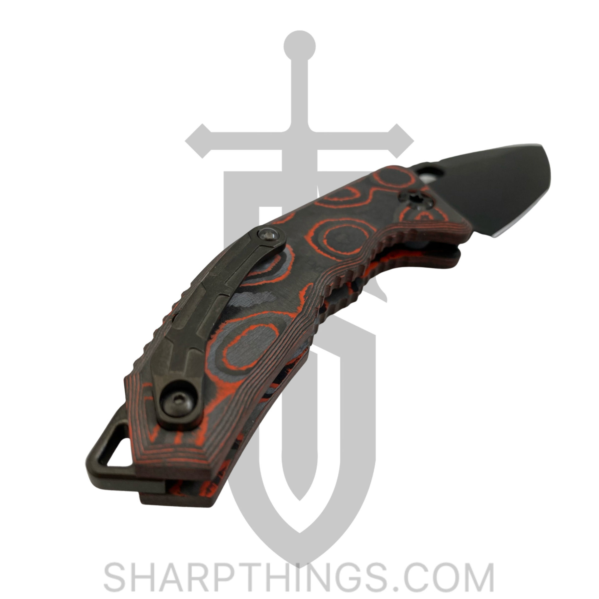 Heretic Knives - H011-6A-ORCF - Medusa - Automatic Knife - Elmax Coated Tanto - Camo Carbon Fiber - Black/Orange - Image 8