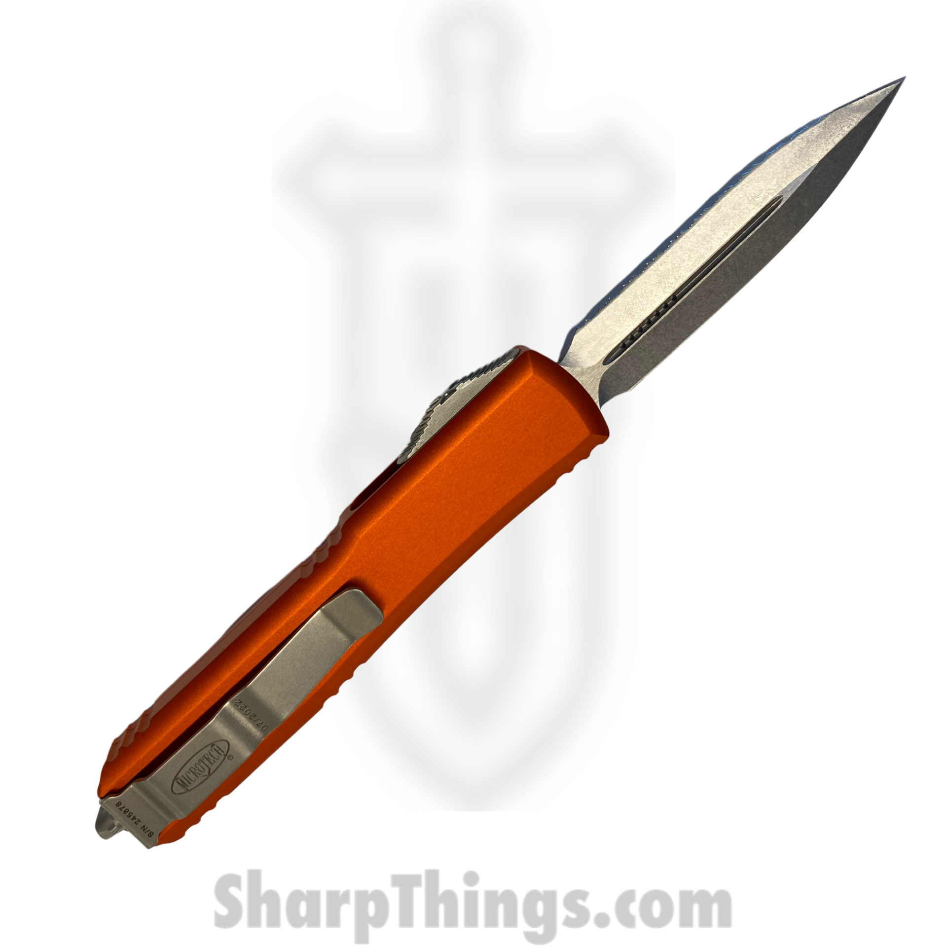 Microtech - 122-12OR - Ultratech - OTF Auto - Elmax, M390, 204P Stonewash Dagger - 6061-T6 Aluminum - Orange - Image 6