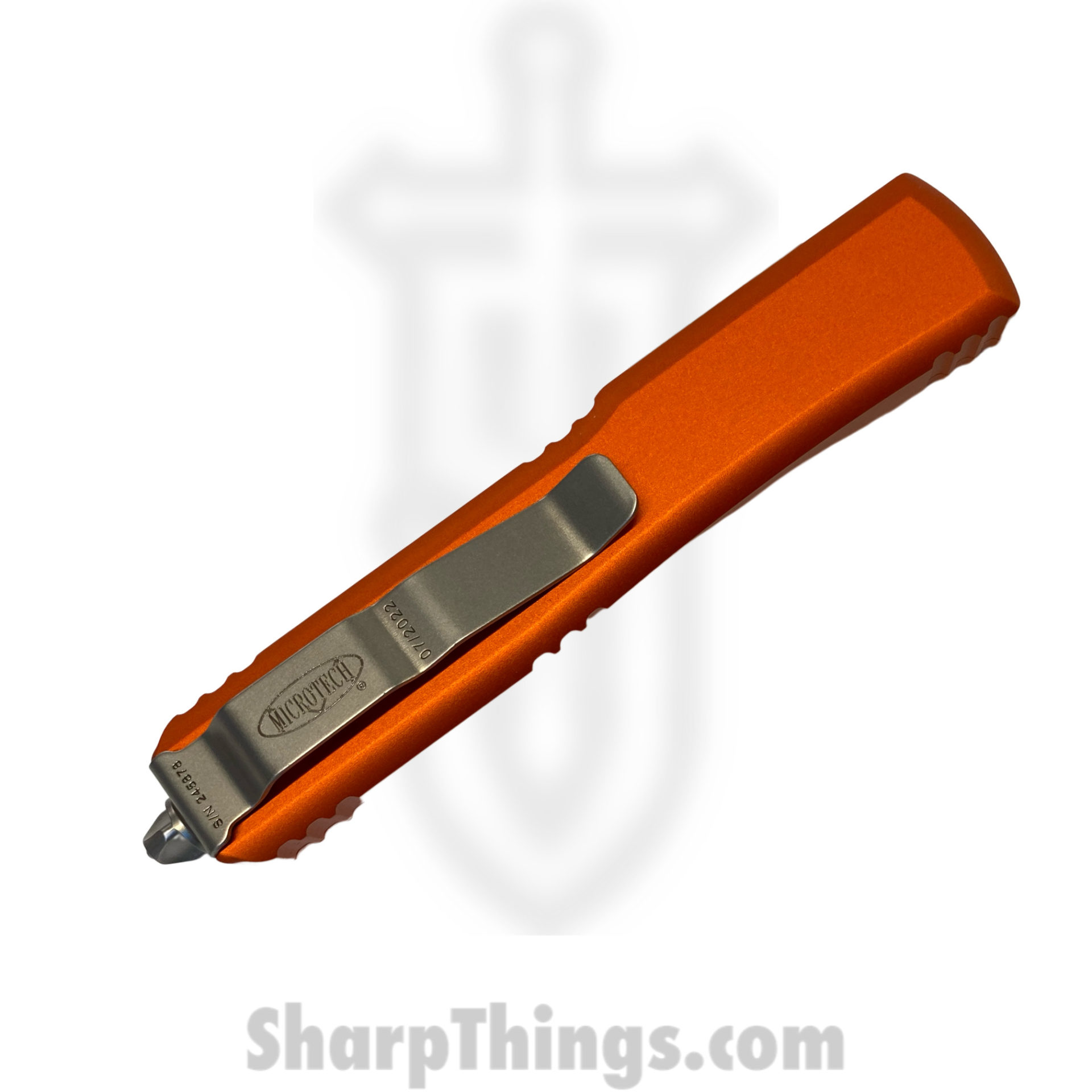 Microtech - 122-12OR - Ultratech - OTF Auto - Elmax, M390, 204P Stonewash Dagger - 6061-T6 Aluminum - Orange - Image 8