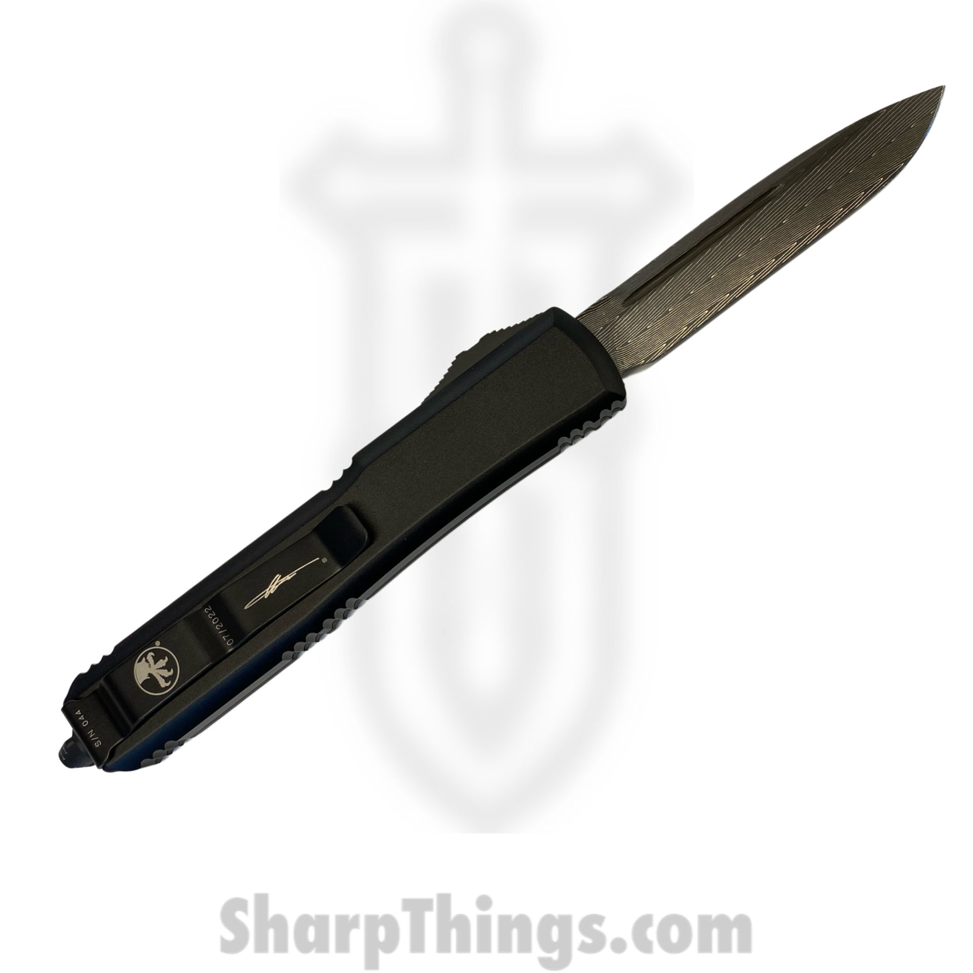 Microtech - 121-16CFS - Ultratech Signature Series - OTF Auto - Damascus Damascus Drop Point - Aluminum/CF - Black - Image 10