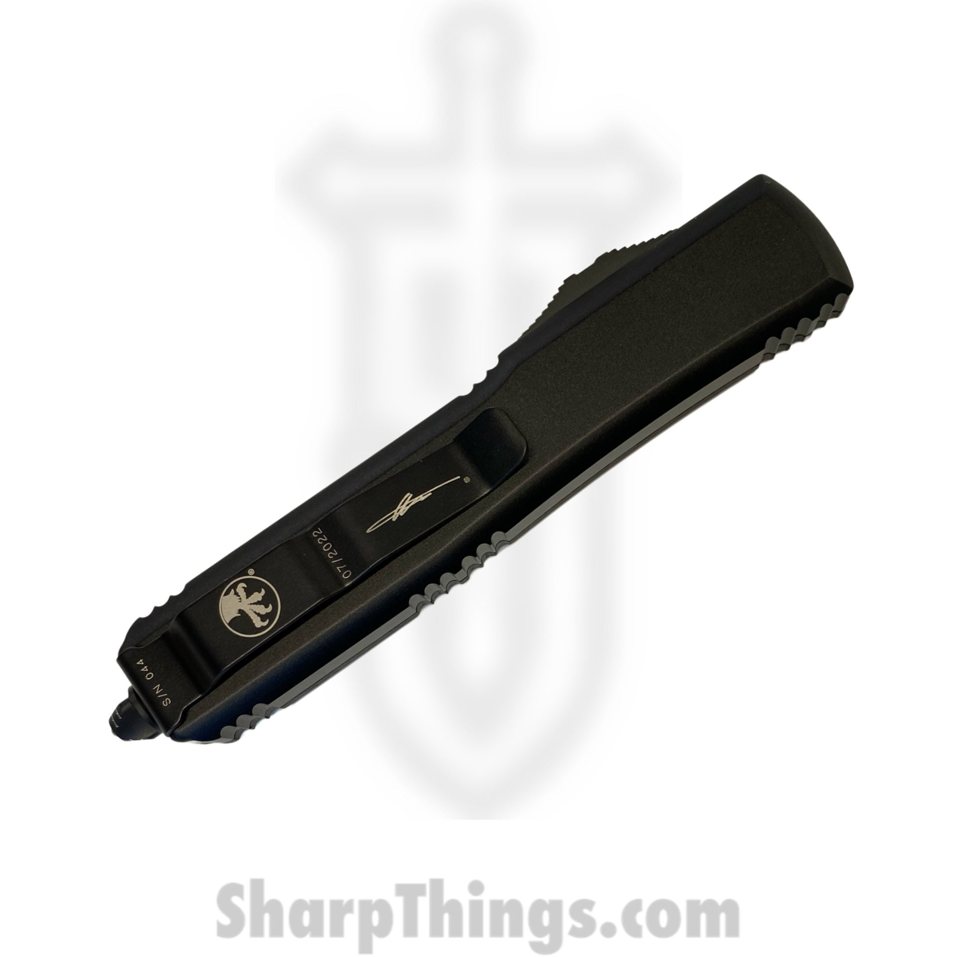 Microtech - 121-16CFS - Ultratech Signature Series - OTF Auto - Damascus Damascus Drop Point - Aluminum/CF - Black - Image 8