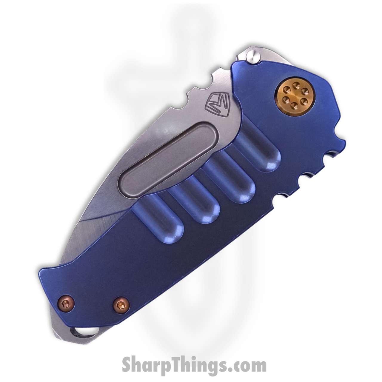 Medford Knife - MK029STD-37A2-T1C1-BN - Praetorian Genesis "T" Drop Point Folder - Tumbled S35VN - Blue with Bronze H/W - Image 7
