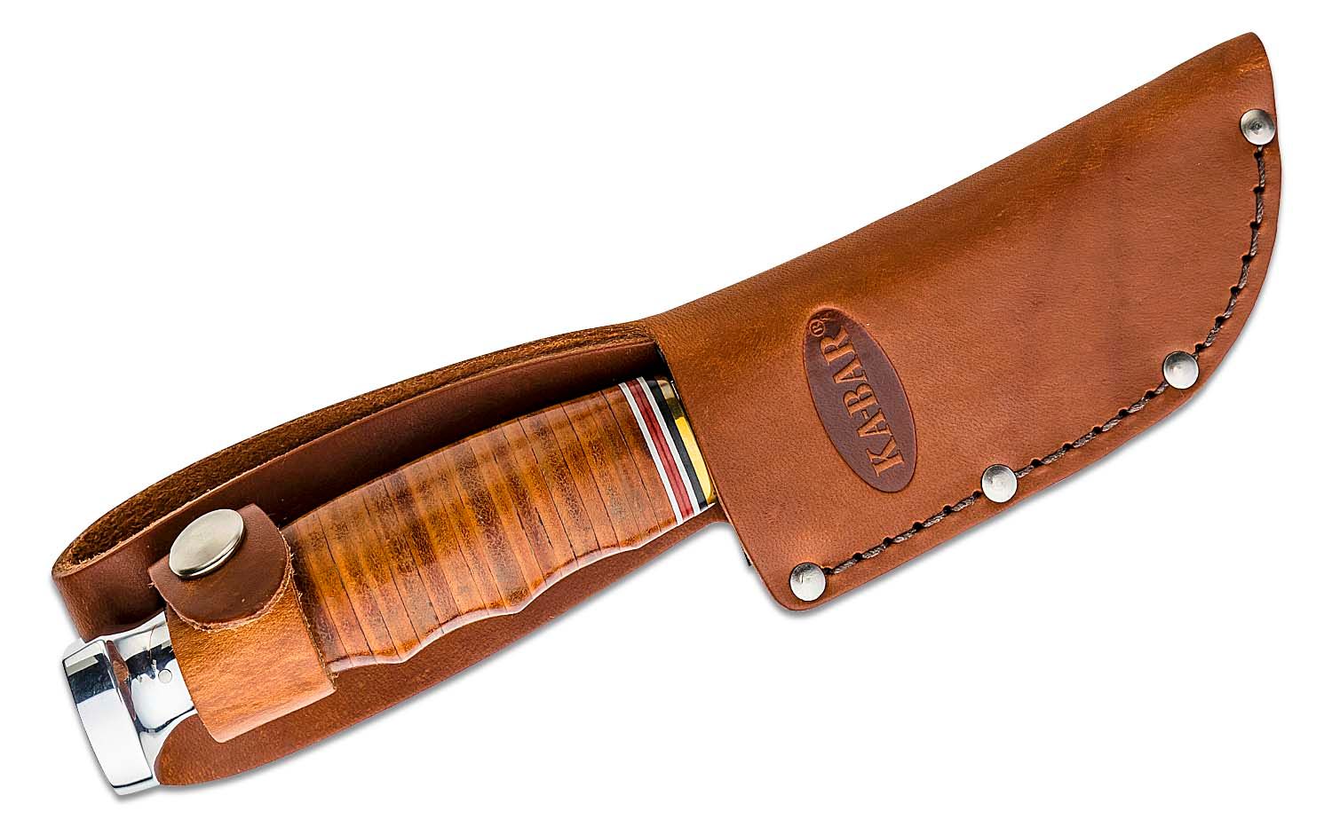 Ka-Bar - KA1234 - Game Hook Hunter Blade with Gut Hook - Fixed Blade Knife - Stainless Steel Polished - Stacked Leather - Brown - Image 15