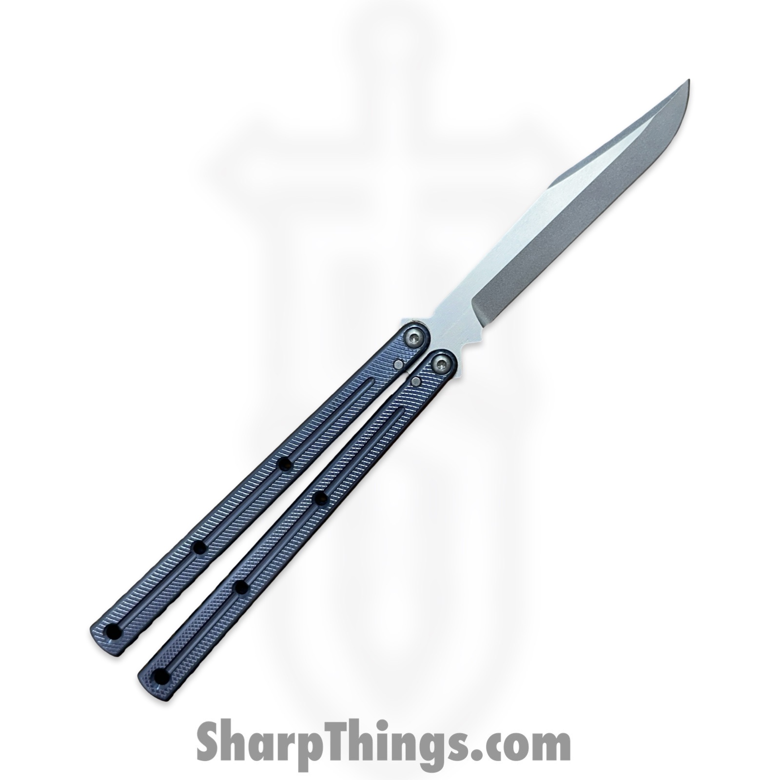 Squid Industries - krm-swbw-gm - Krake Raken Matte V3 - Balisong - Stainless Stonewash Bowie - 7075 Aluminum Alloy - Gunmetal - Image 2