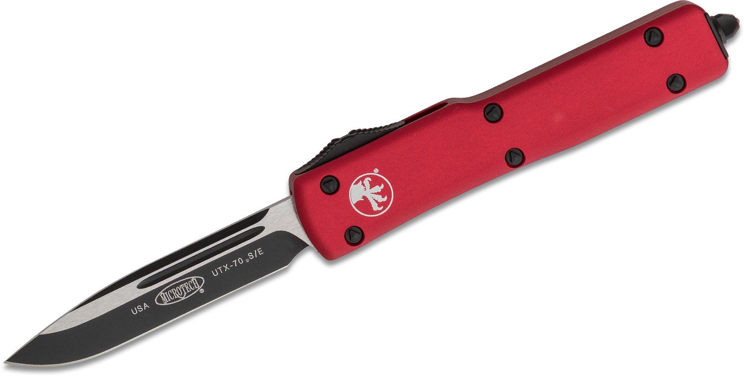 Microtech - 148-1RD - UTX-70 - OTF Auto - Elmax, M390, 204P Two Tone Drop Point - 6061-T6 Aluminum - Red - Image 12