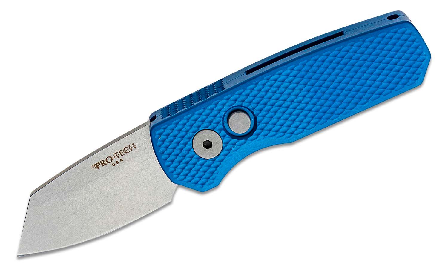 ProTech - R5205-Blue - Runt 5 - Automatic Knife - CPM-20CV Stonewash Reverse Tanto - Aluminum - Blue - Image 13