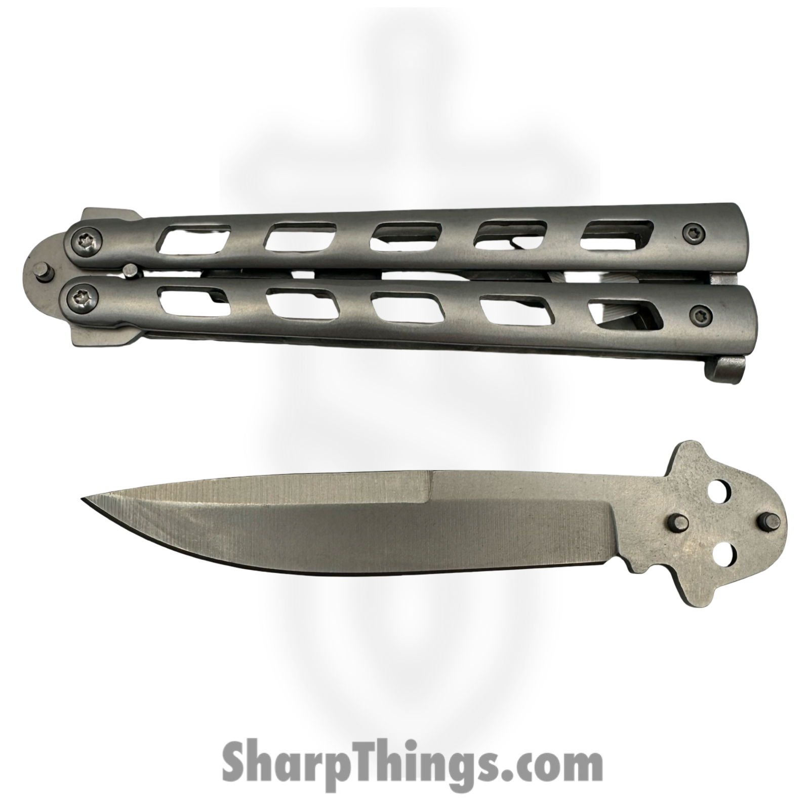 VOC - 205604s-3 - Butterfly Knife Combo Kit Trainer and Live Blade - Balisong - 440 SS Satin Drop Point - Aluminum - Silver - Image 5