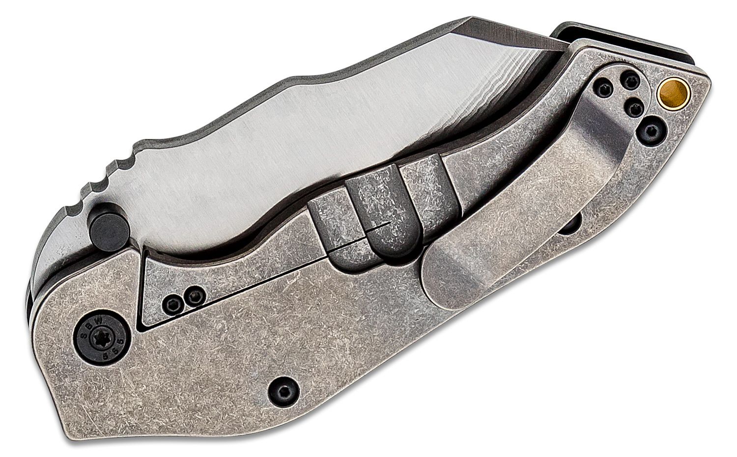 Sniper Bladeworks - SBWDMF - DMF - Folding Knife - Damascus Damascus Reverse Tanto - G10/Wood/Brass Inlay - Black/Gold - Image 12