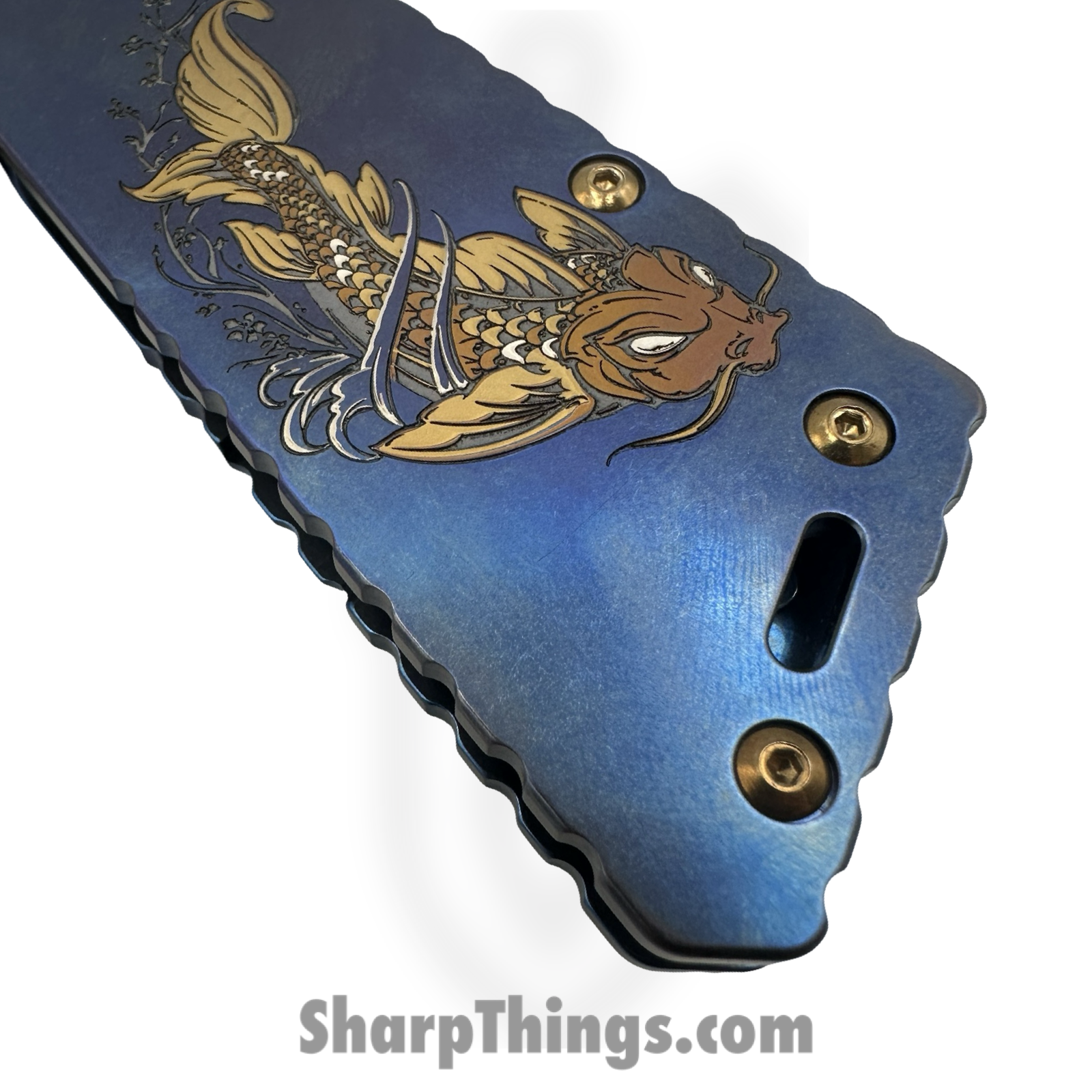 Medford Knife and Tool - MK0144TQ-37A2-T1C1-Q4 - TFF-1 - Folding Knife - S45VN Tumbled Drop Point - "Japanese Koi Fish" Titanium - Blue - Image 5