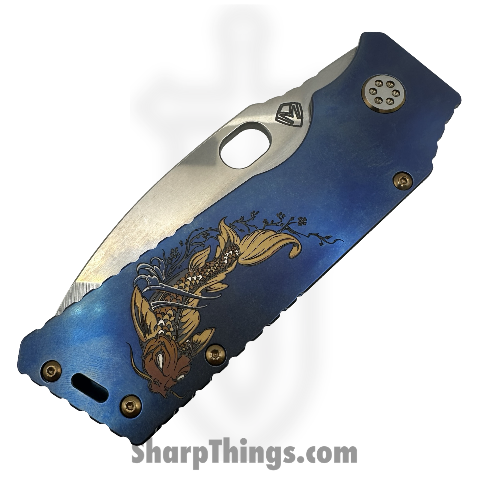Medford Knife and Tool - MK0144TQ-37A2-T1C1-Q4 - TFF-1 - Folding Knife - S45VN Tumbled Drop Point - "Japanese Koi Fish" Titanium - Blue - Image 3