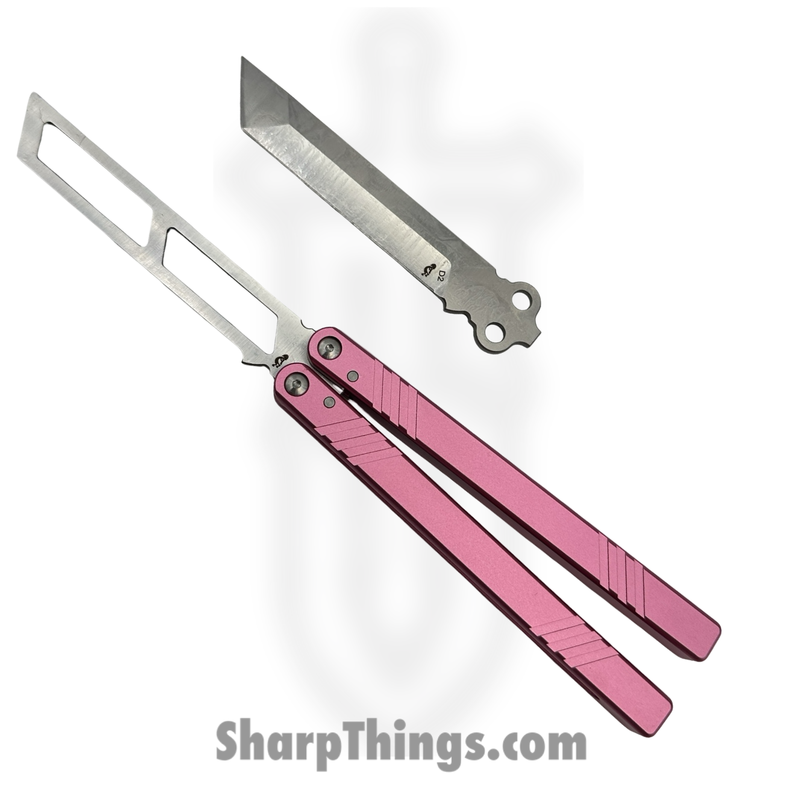VOC - BK153 - Butterfly Knife with Kit - Balisong - 440 SS Satin Tanto - Aluminum - Pink - Image 5