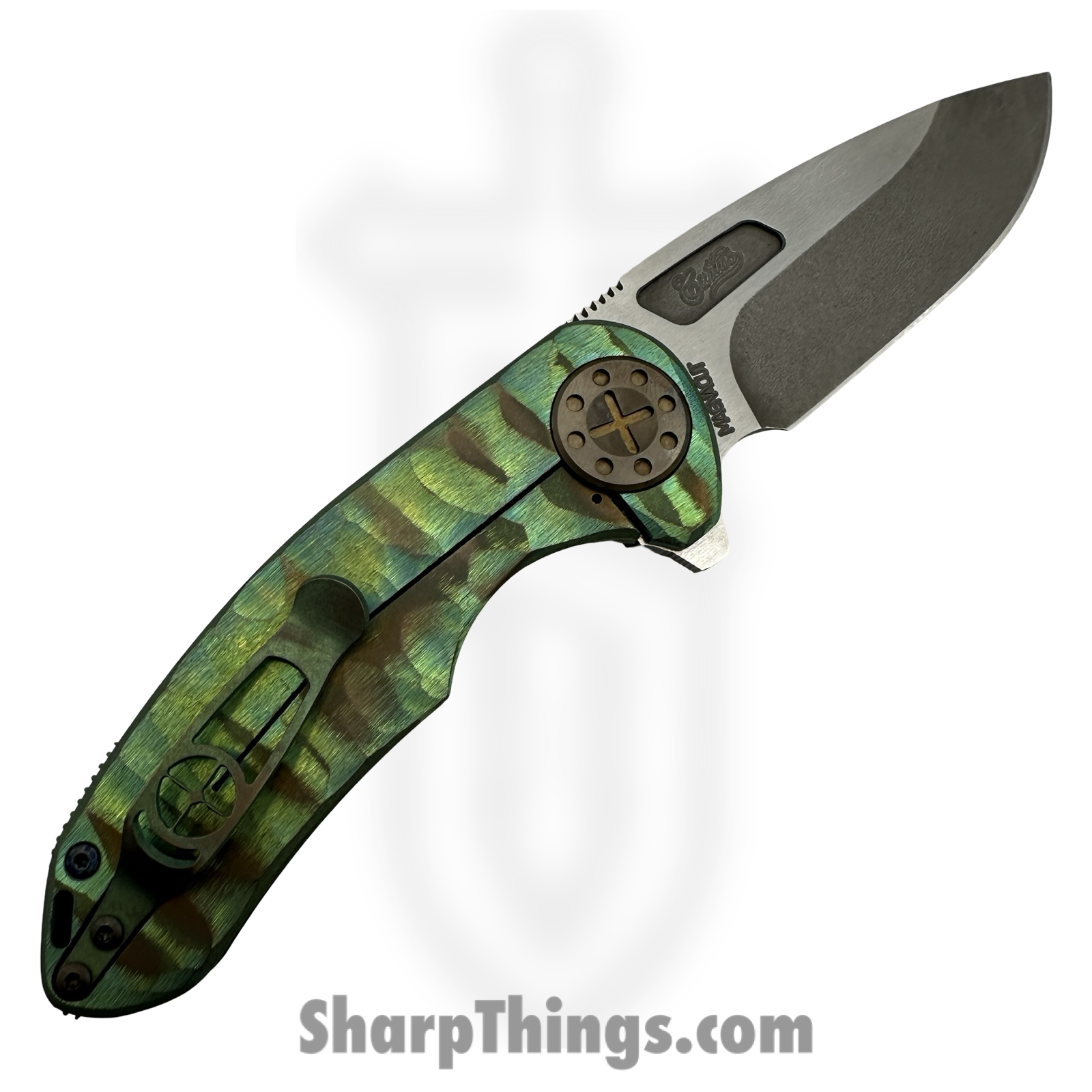 Curtiss Custom Knives LLC - F3M-SLM1-TIGN - F3 Medium Slicer Flipper - Folding Knife - CPM MagnaCut Two Tone Drop Point - Titanium - Green - Image 2