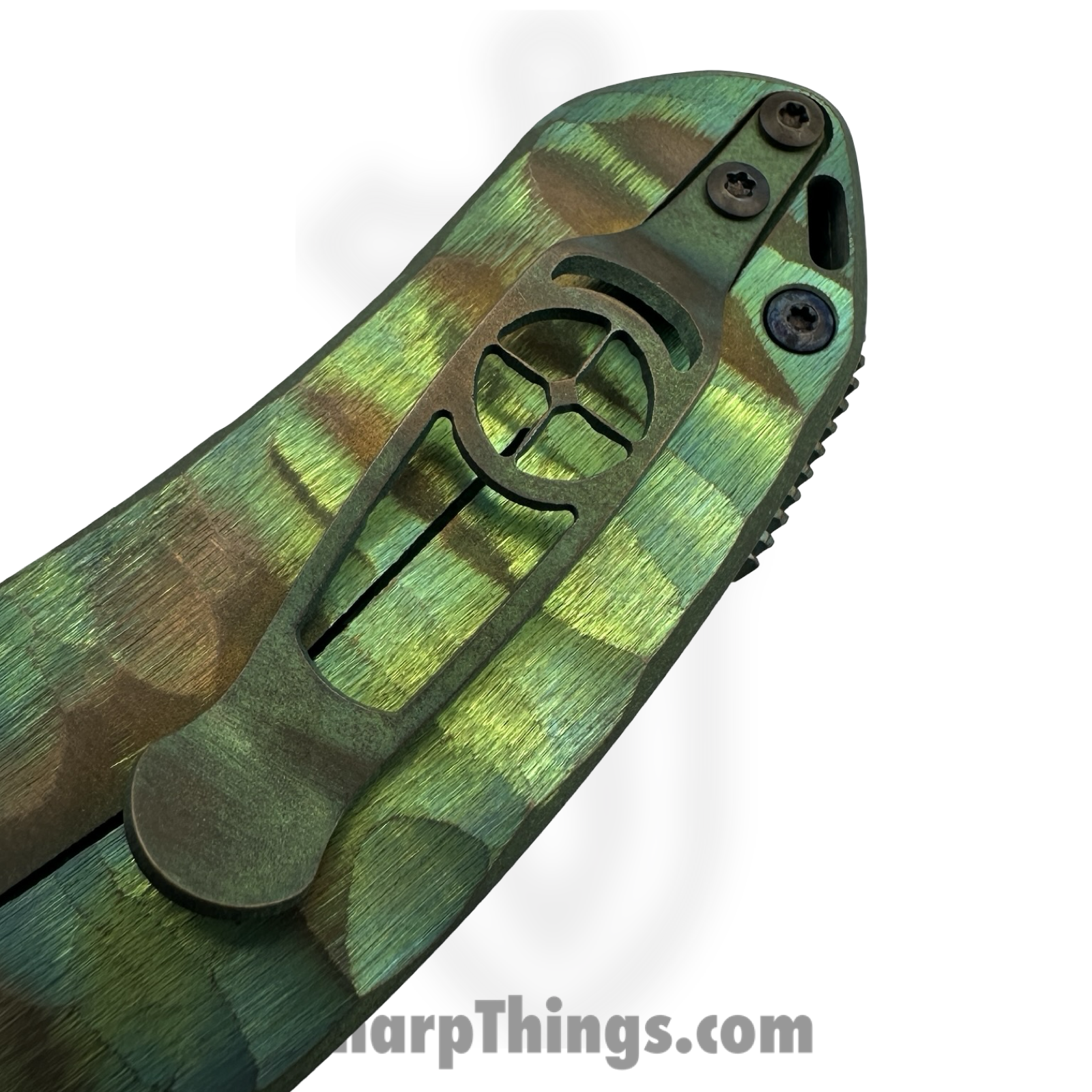Curtiss Custom Knives LLC - F3M-SLM1-TIGN - F3 Medium Slicer Flipper - Folding Knife - CPM MagnaCut Two Tone Drop Point - Titanium - Green - Image 6