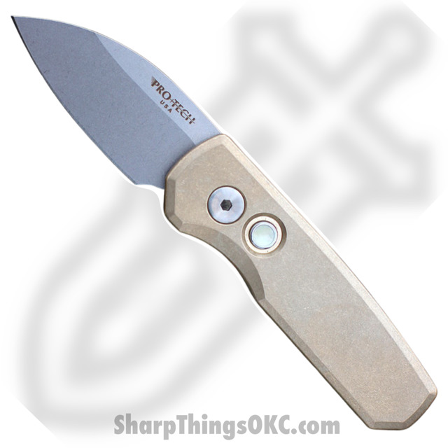 ProTech - R5110 - Runt 5 - Automatic Knife - CPM-20CV Stonewash Wharncliffe - Aluminum - Bronze - Image 10