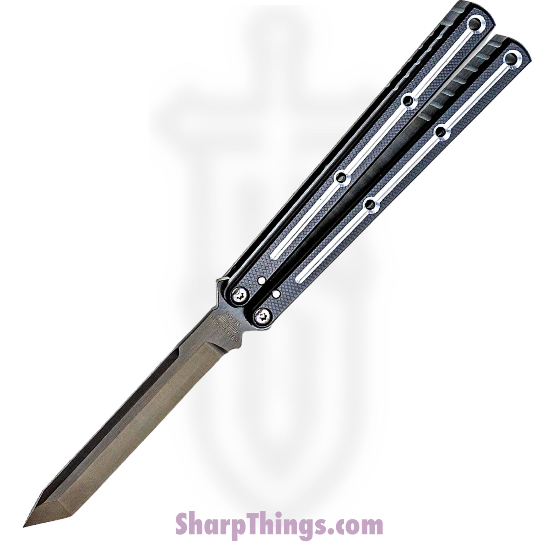 Squid Industries - BS1601 - Krake Raken V2.5 DT - Balisong - Inked Tanto - 7075 Aluminum - Black - Image 6