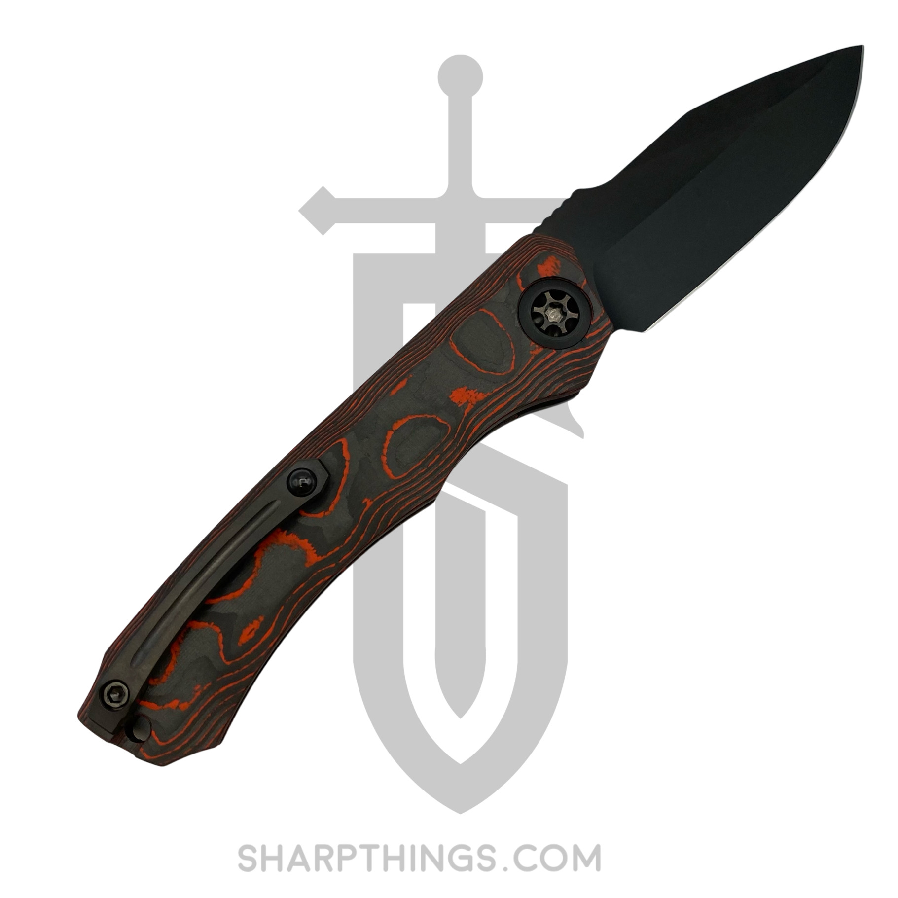 Heretic Knives - H000-6A-ORCF - Wraith - Automatic Knife - Elmax Coated Clip Point - 6061-T6 Aluminum/Fat Carbon Fiber - Black/Orange - Image 7