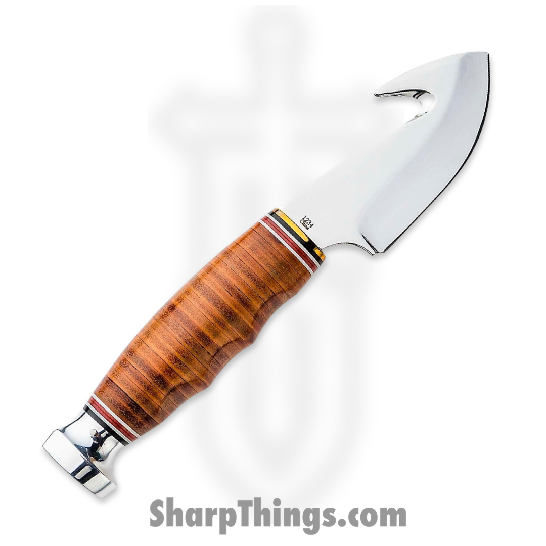 Ka-Bar - KA1234 - Game Hook Hunter Blade with Gut Hook - Fixed Blade Knife - Stainless Steel Polished - Stacked Leather - Brown - Image 11