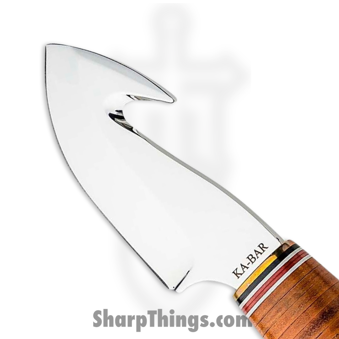 Ka-Bar - KA1234 - Game Hook Hunter Blade with Gut Hook - Fixed Blade Knife - Stainless Steel Polished - Stacked Leather - Brown - Image 13