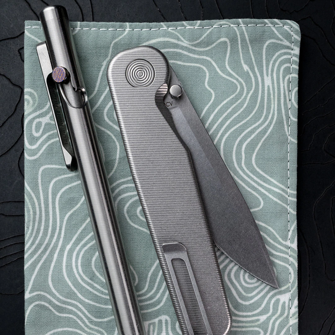 Tactile Knife Co. - TTROKTHM - Rockwall Thumbstud - Folding Knife - Magnacut Stonewash Drop Point - Titanium - Silver - Image 11