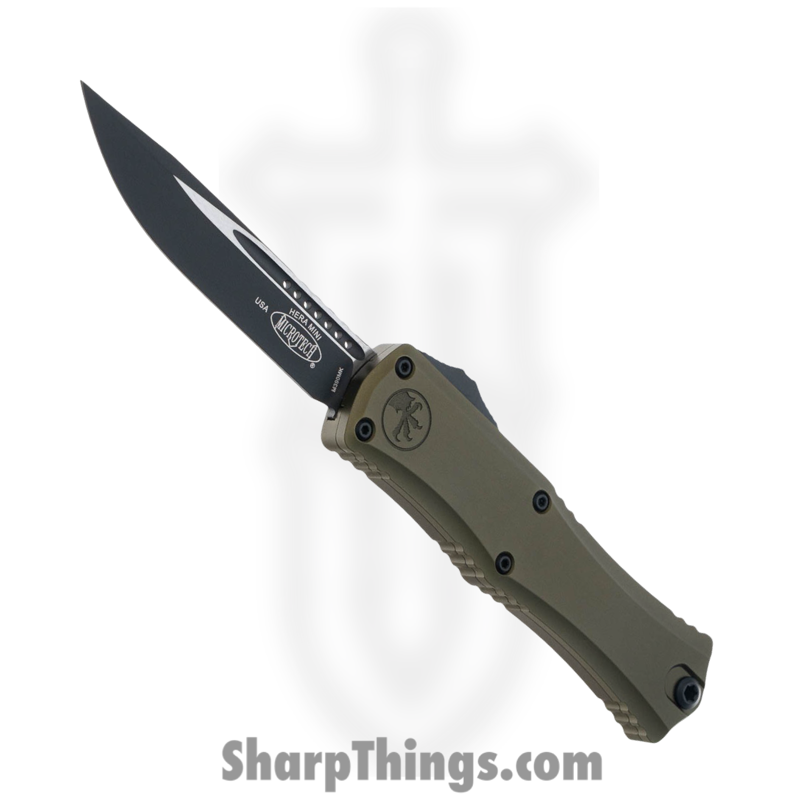 Microtech - 1703M-1OD - Mini Hera II - OTF Auto - M390 Coated Drop Point - Aluminum - OD Green