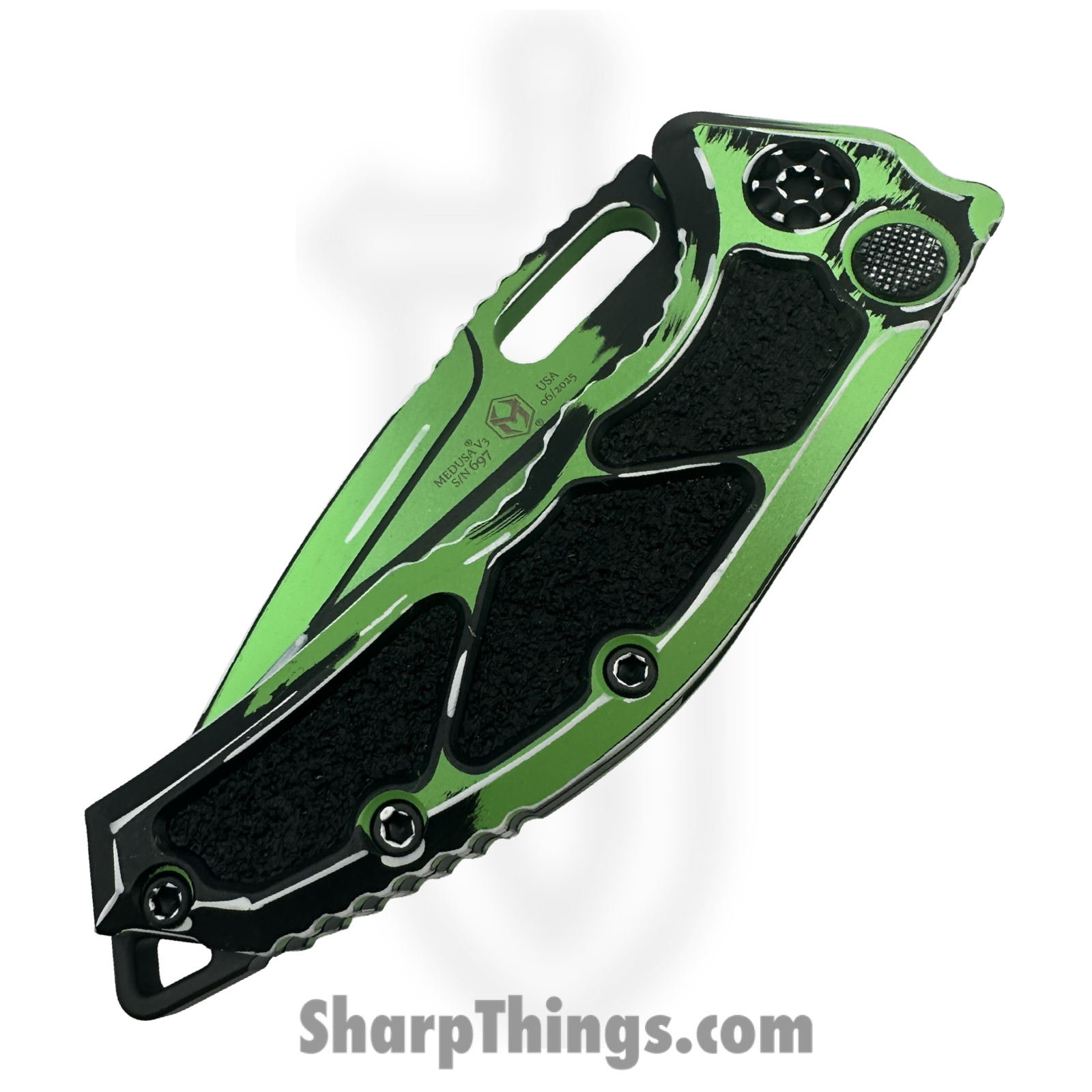 Heretic Knives - H011-CS-TX - Cel Shaded Medusa - Automatic Knife - CPM MagnaCut Coated Tanto - Aluminum - Green - Image 3