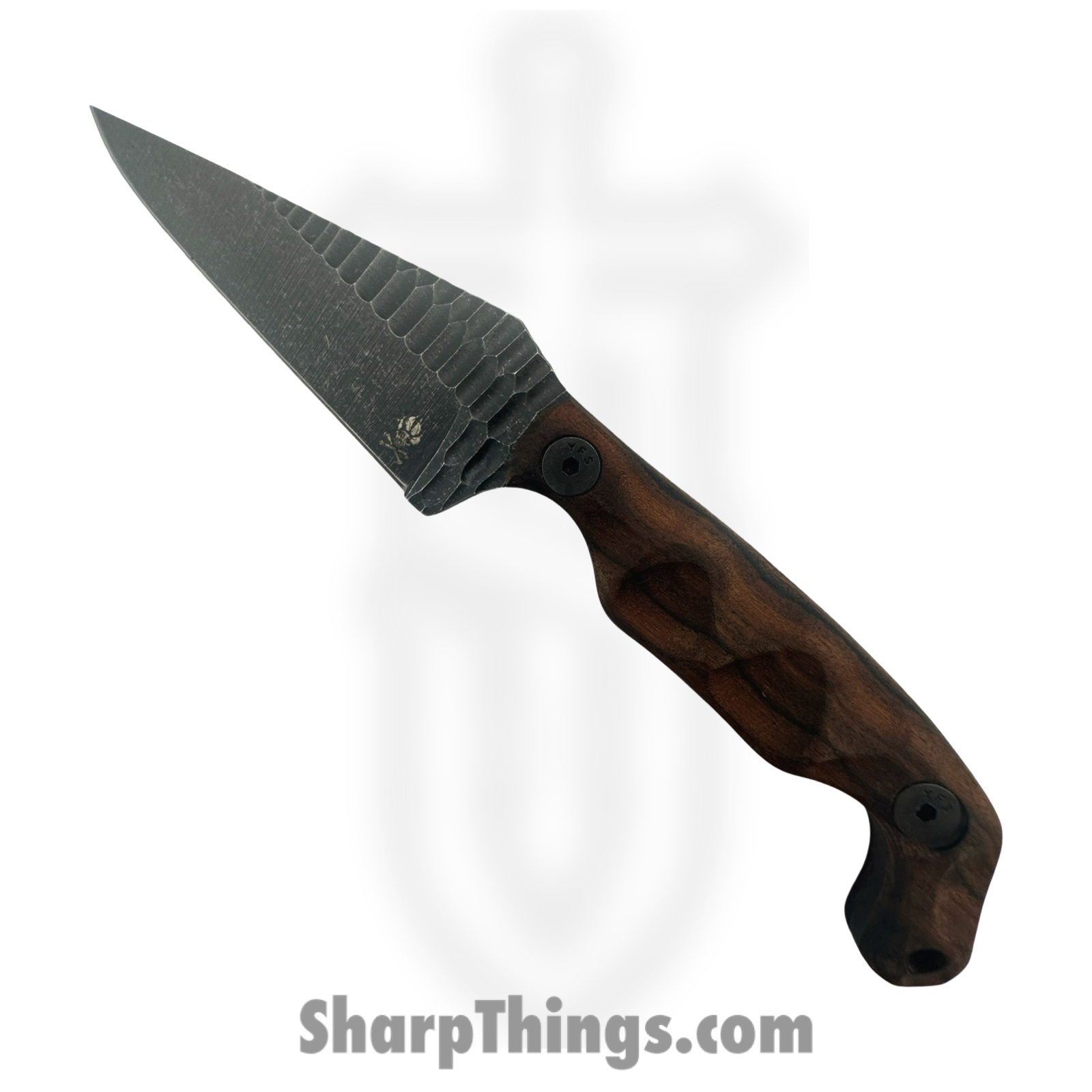 Stroup Knives - B5-W - Bravo 5 - Fixed Blade Knife - 1095 HC Acid Wash Wharncliffe - Rosewood - Brown