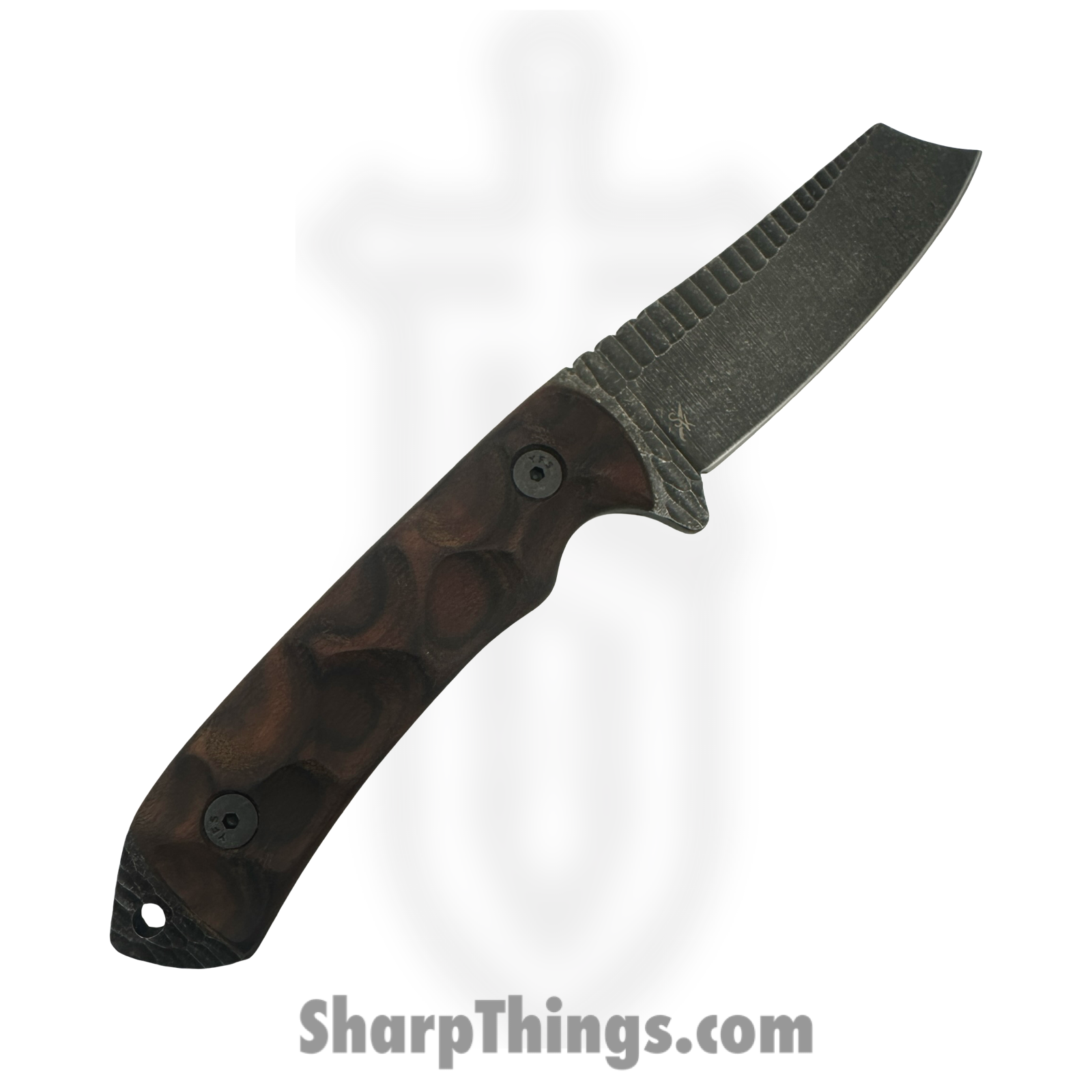 Stroup Knives - DF1-W - Desert Fox - Fixed Blade Knife - 1095 HC Acid Wash Modified Clip Point - Honduran Rosewood - Brown - Image 2