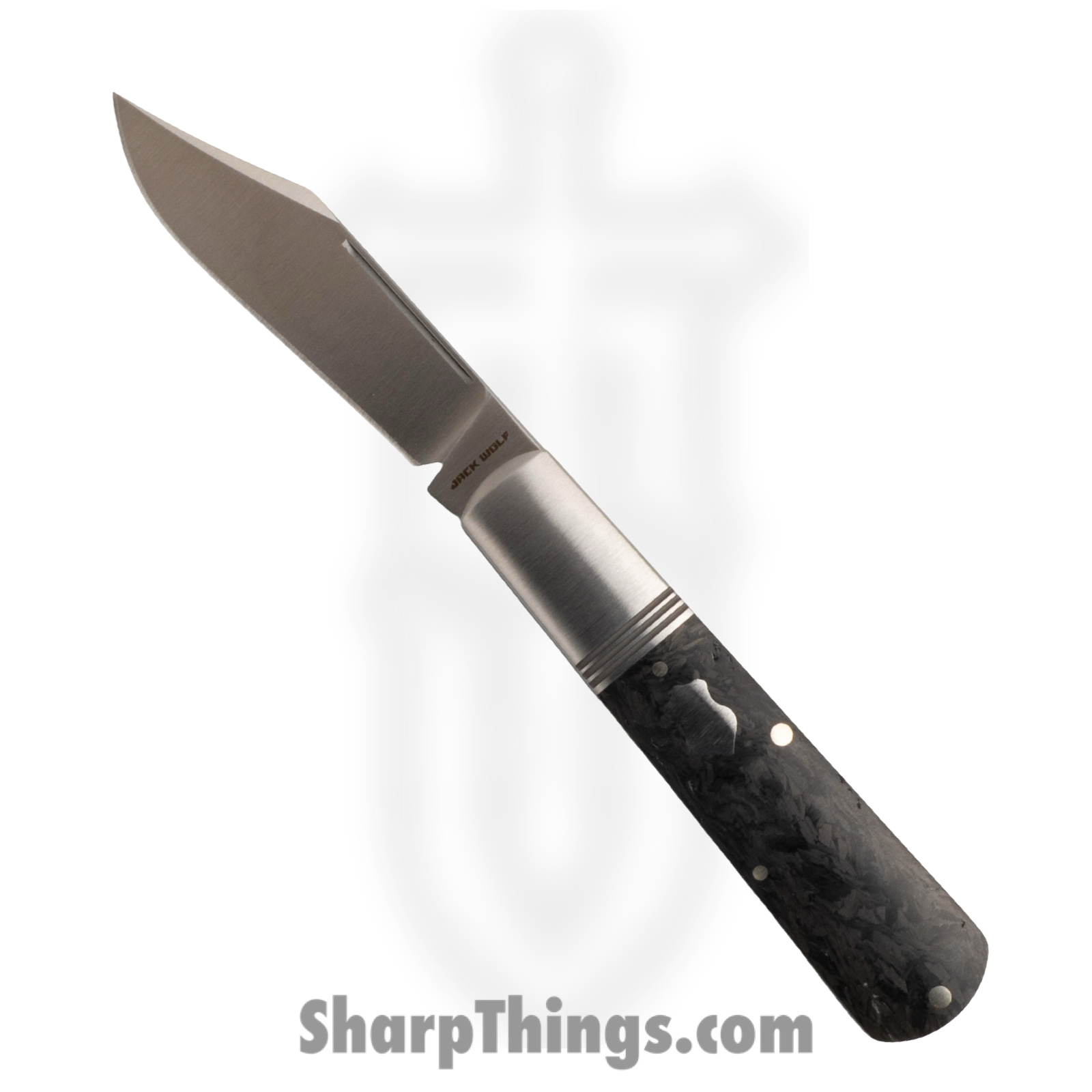 Jack Wolf Knives - GW-BAR-01-BLK-CF - Gateway Barlow - Folding Knife - 14C28N Satin Barlow - Carbon Fiber - Black
