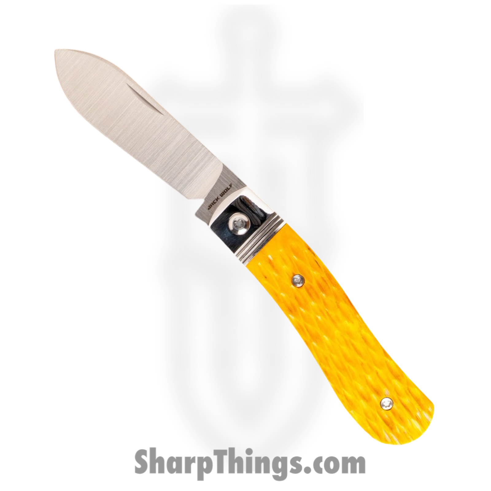 Jack Wolf Knives - K9-SS-01-JB-YEL - K9 Jack Steel Series - Folding Knife - 154CM Satin Dogleg - Jigged Bone - Yellow
