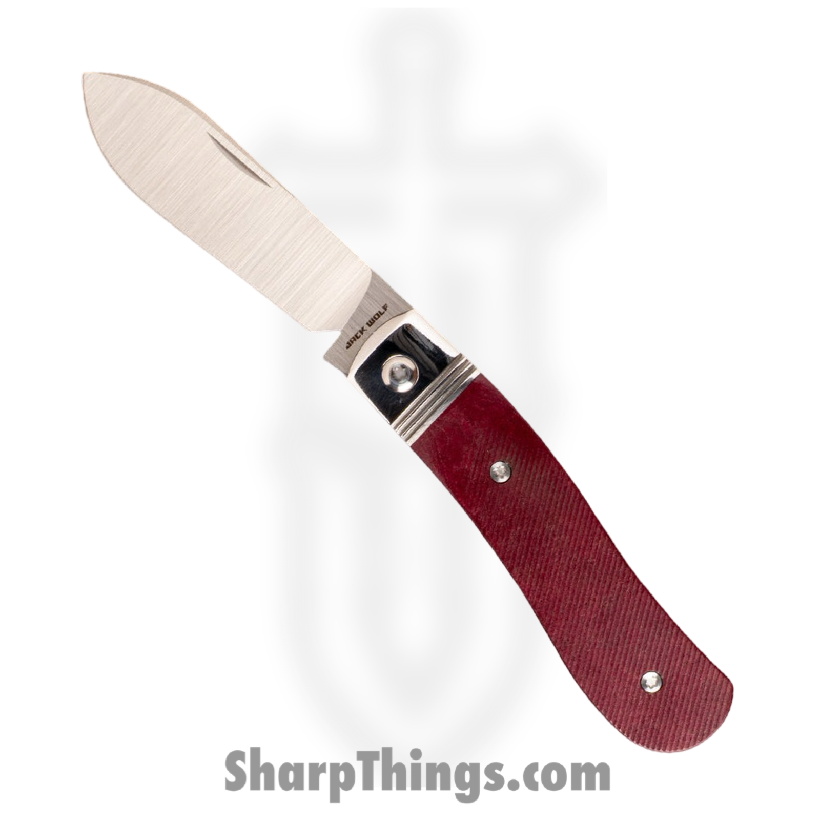 Jack Wolf Knives - K9-SS-01-RICH-RED - K9 Jack Steel Series - Folding Knife - 154CM Satin Dogleg - Richlite Sawcut - Redstone