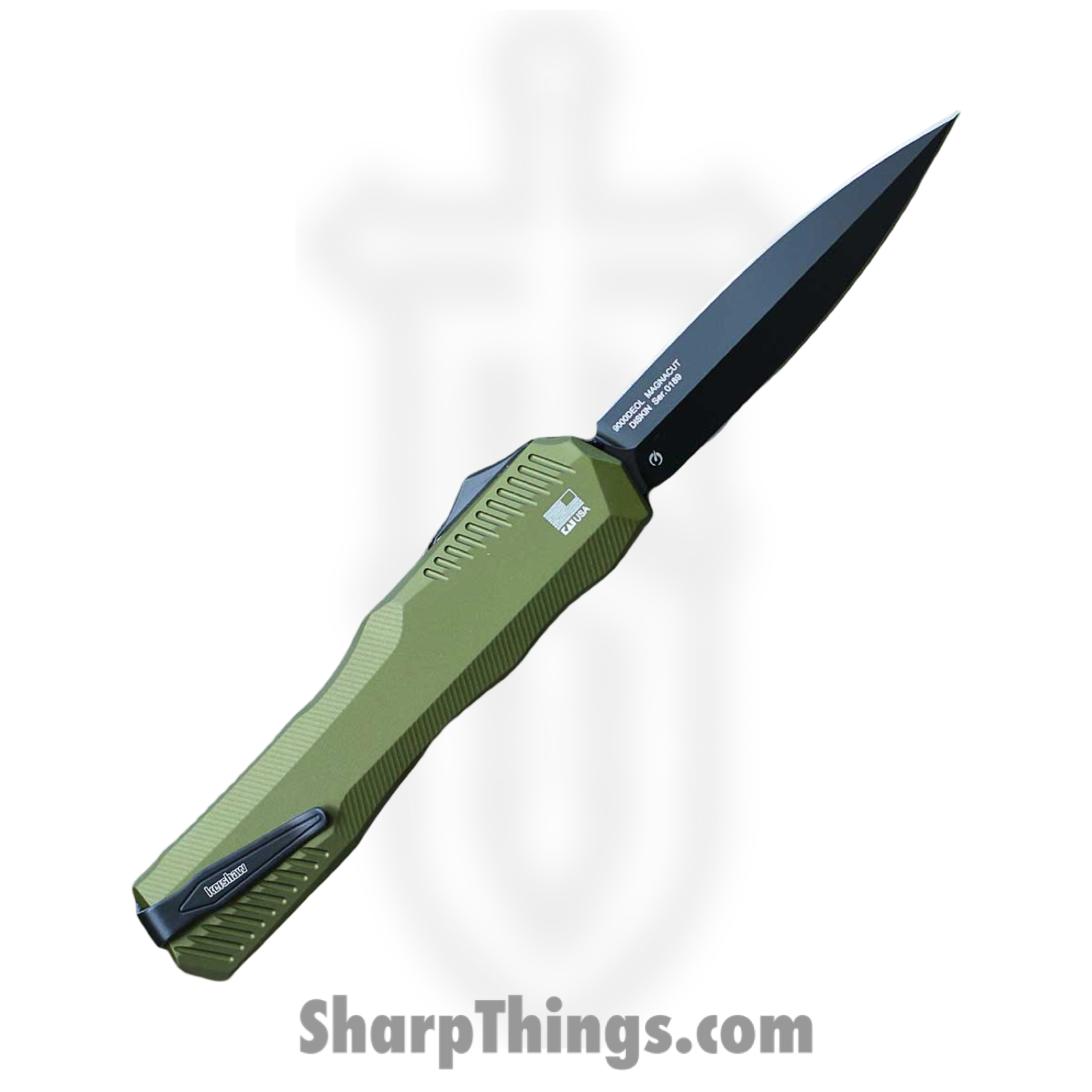 Kershaw - KS9000DEOL - Livewire - OTF Auto - CPM MagnaCut Coated Dagger - Aluminum - OD Green - Image 2