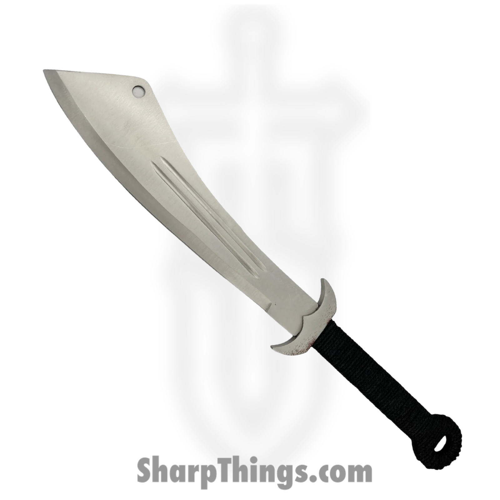 PTC - MKM-146-BK - Chinese Malitia Machete with Leather Case - Fixed Blade Knife - Steel Satin - Rubber - Black