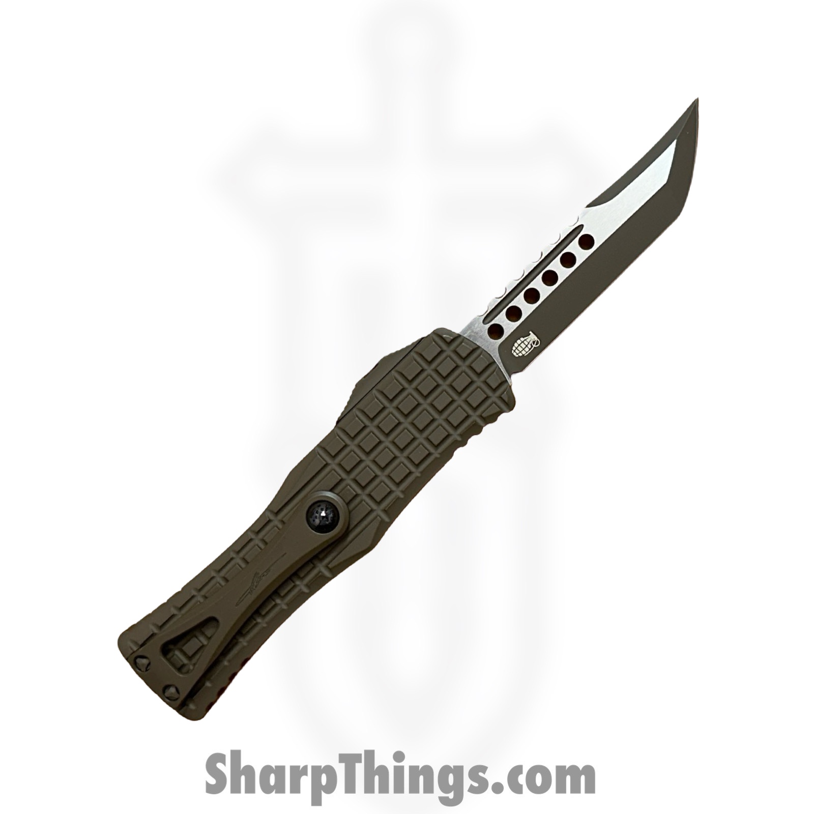 Microtech - 919-1FRCCHS-BLEM - Blemish Hera Hellhound Frag - OTF Auto - M390 Two Tone Tanto - 6061-T6 Aluminum - Cerakote Chocolate Brown - Image 3
