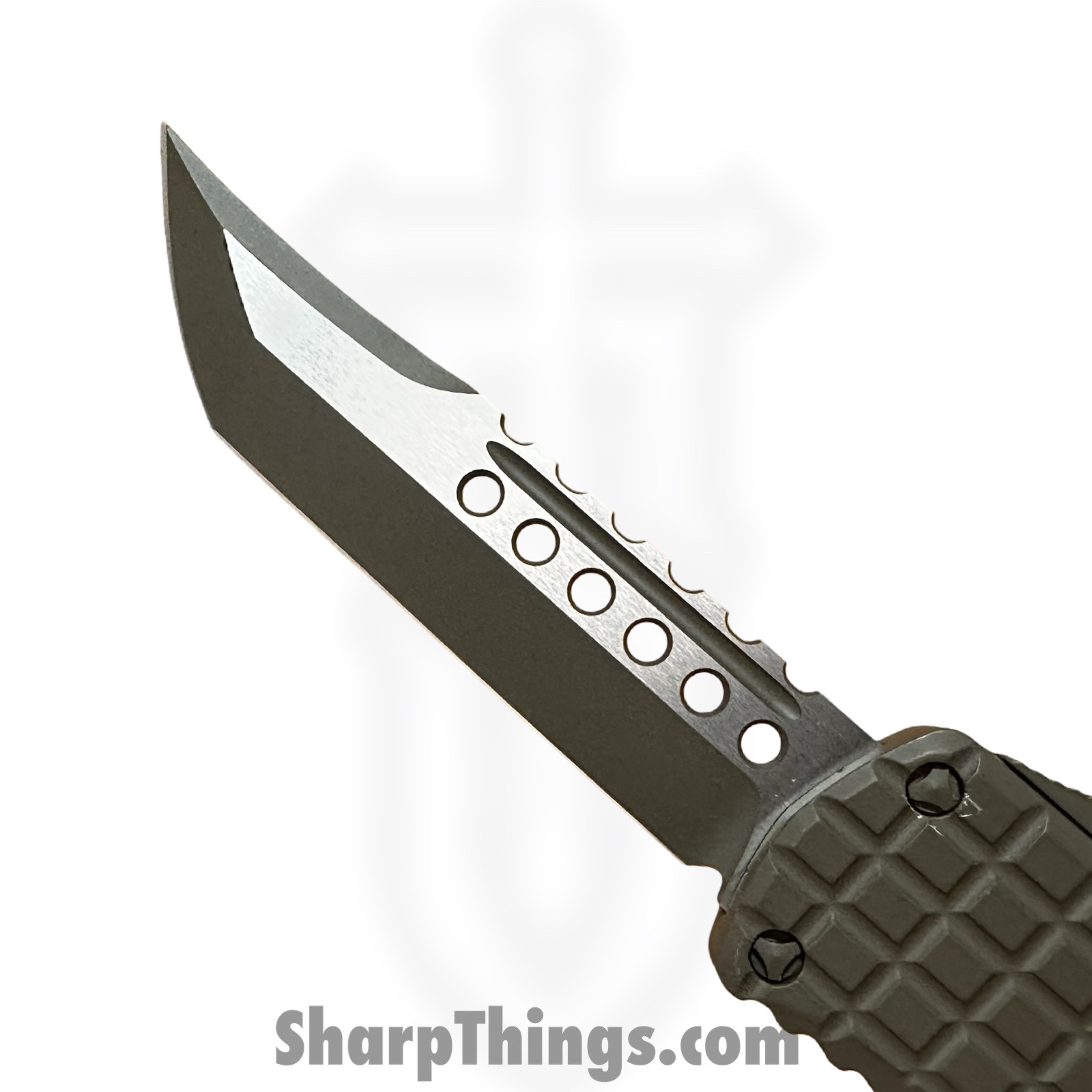 Microtech - 919-1FRCCHS-BLEM - Blemish Hera Hellhound Frag - OTF Auto - M390 Two Tone Tanto - 6061-T6 Aluminum - Cerakote Chocolate Brown - Image 5