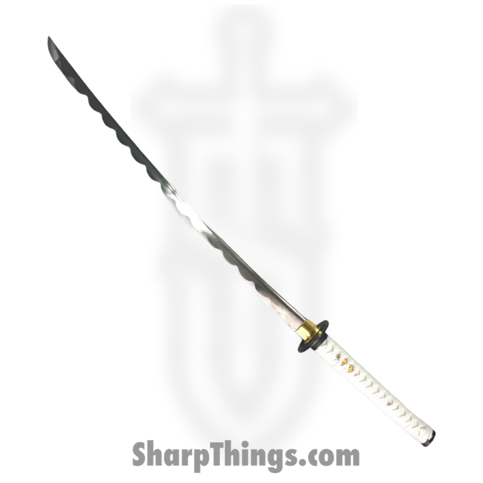 PTC - PS-H-09 - Battle Ready Katana with Stand - Fixed Blade Knife - Carbon Steel Polished Sword - Wrapped - White
