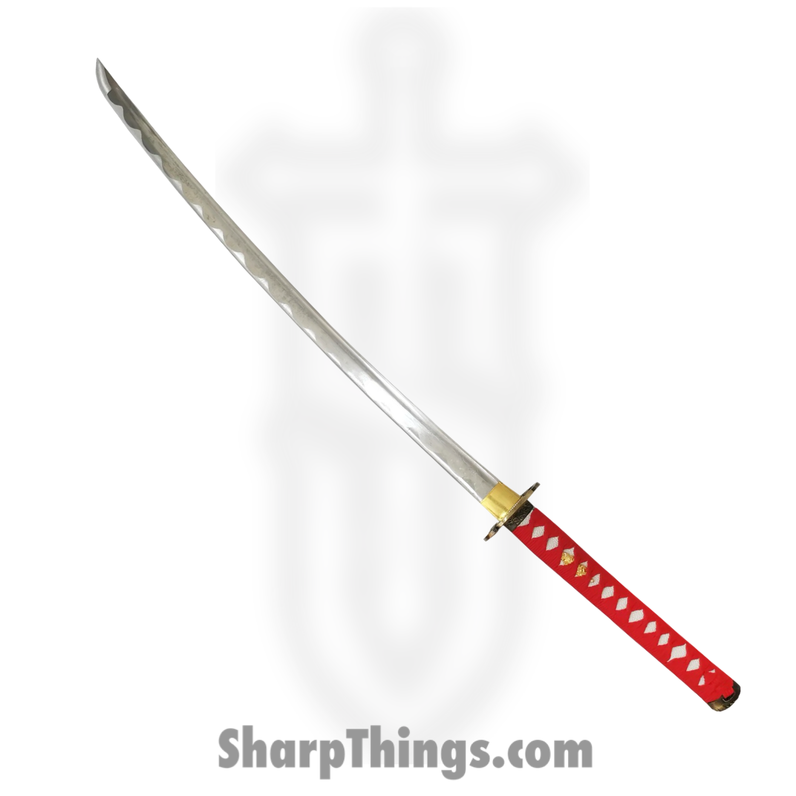 PTC - PS-H16-D - Battle Ready Katana with Stand - Fixed Blade Knife - Carbon Steel Polished Sword - Wrapped - Red