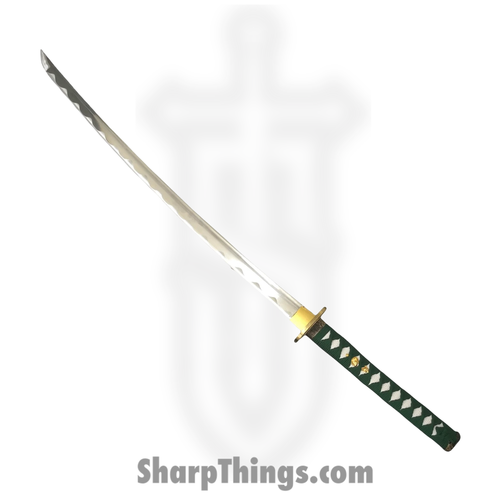 PTC - PS-H17-D - Battle Ready Katana with Stand - Fixed Blade Knife - Carbon Steel Polished Sword - Wrapped - Blue Green