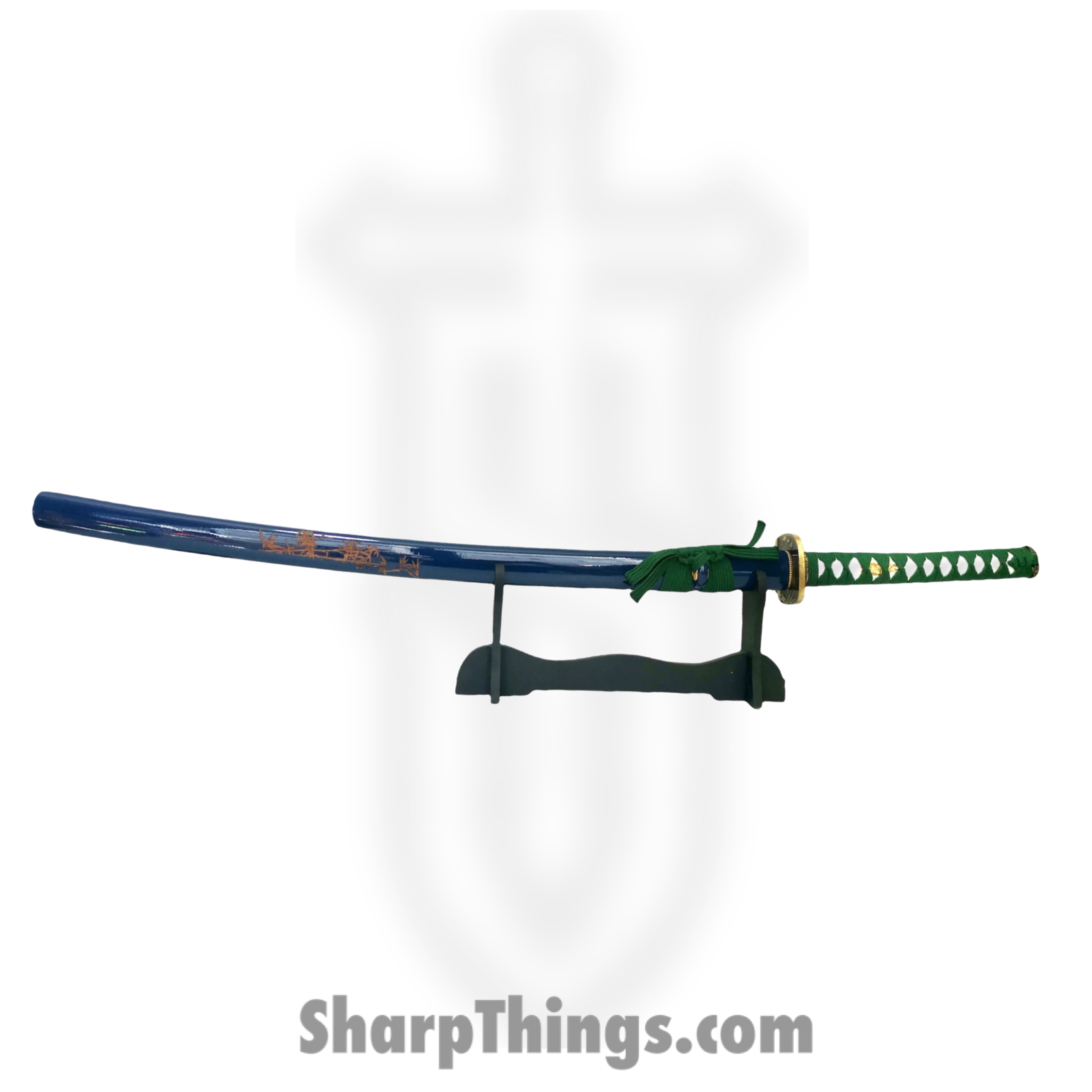 PTC - PS-H17-D - Battle Ready Katana with Stand - Fixed Blade Knife - Carbon Steel Polished Sword - Wrapped - Blue Green - Image 4