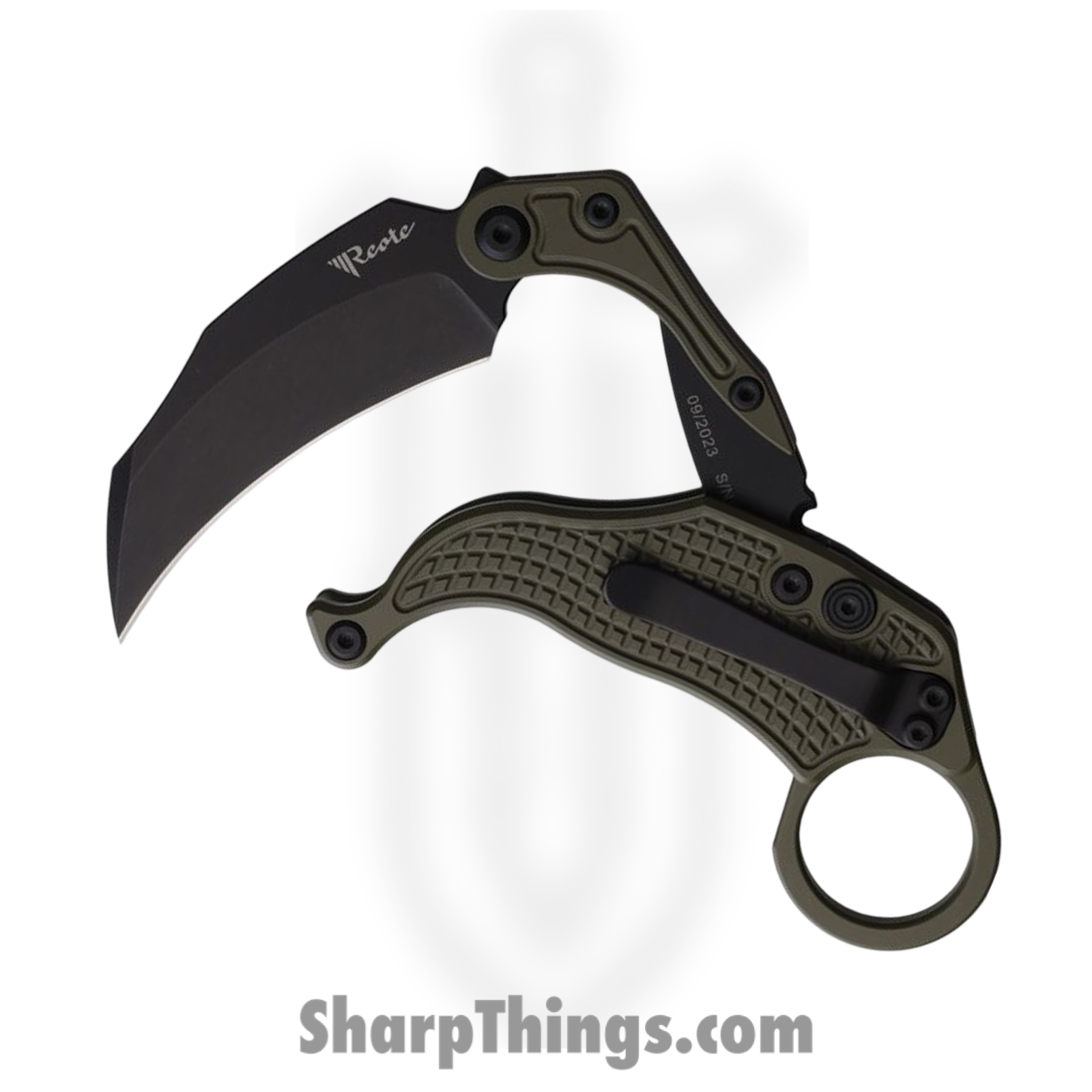 Reate Knives - REA119 - EXO-K - Folding Knife - Bohler N690 Coated Karambit - Aluminum - Green - Image 2