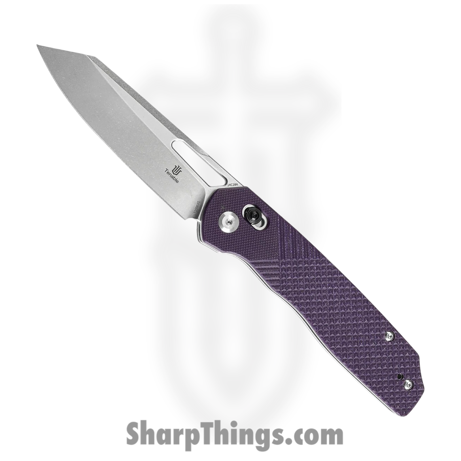 Tenable Knives - T1006V5 - Shard - Folding Knife - 14C28N Stonewash Reverse Tanto - G10 - Purple