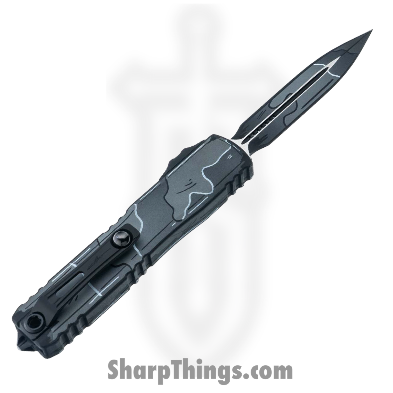 Microtech - 1122-1UCCOMICS - Ultratech ZBP Gen III SS - OTF Auto - M390MK Coated Dagger - Comic Strip Aluminum - Urban Camo - Image 2