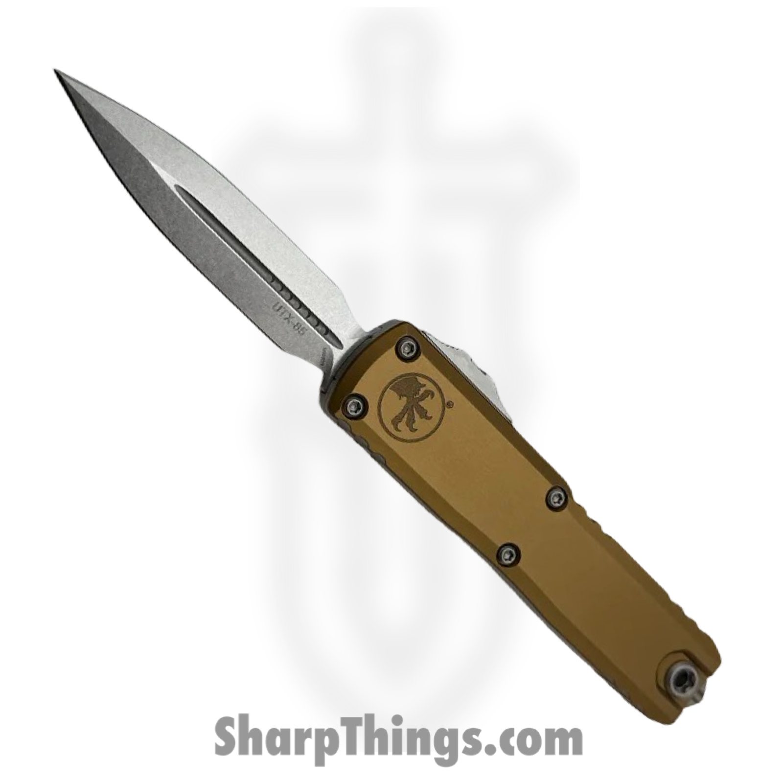 Microtech - 12324-10TA - UTX-85 Gen IV - OTF Auto - M390MK Stonewash Dagger - Aluminum - Tan