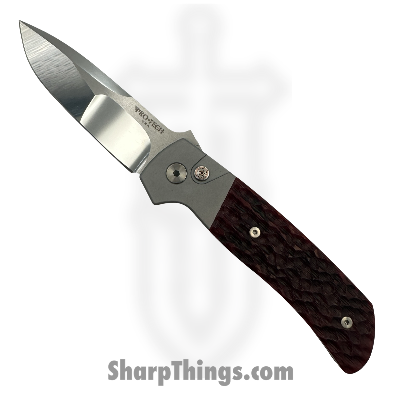 ProTech - 2025-ATCF-CUST033 - Terzuola ATCF - Automatic Knife - CPM MagnaCut Satin Drop Point - Aluminum Bone - Red Silver