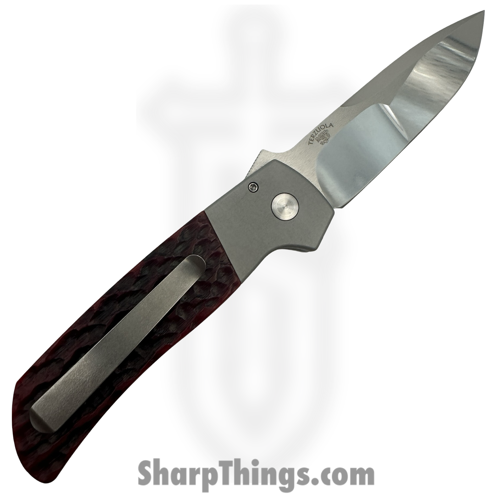 ProTech - 2025-ATCF-CUST033 - Terzuola ATCF - Automatic Knife - CPM MagnaCut Satin Drop Point - Aluminum Bone - Red Silver - Image 3